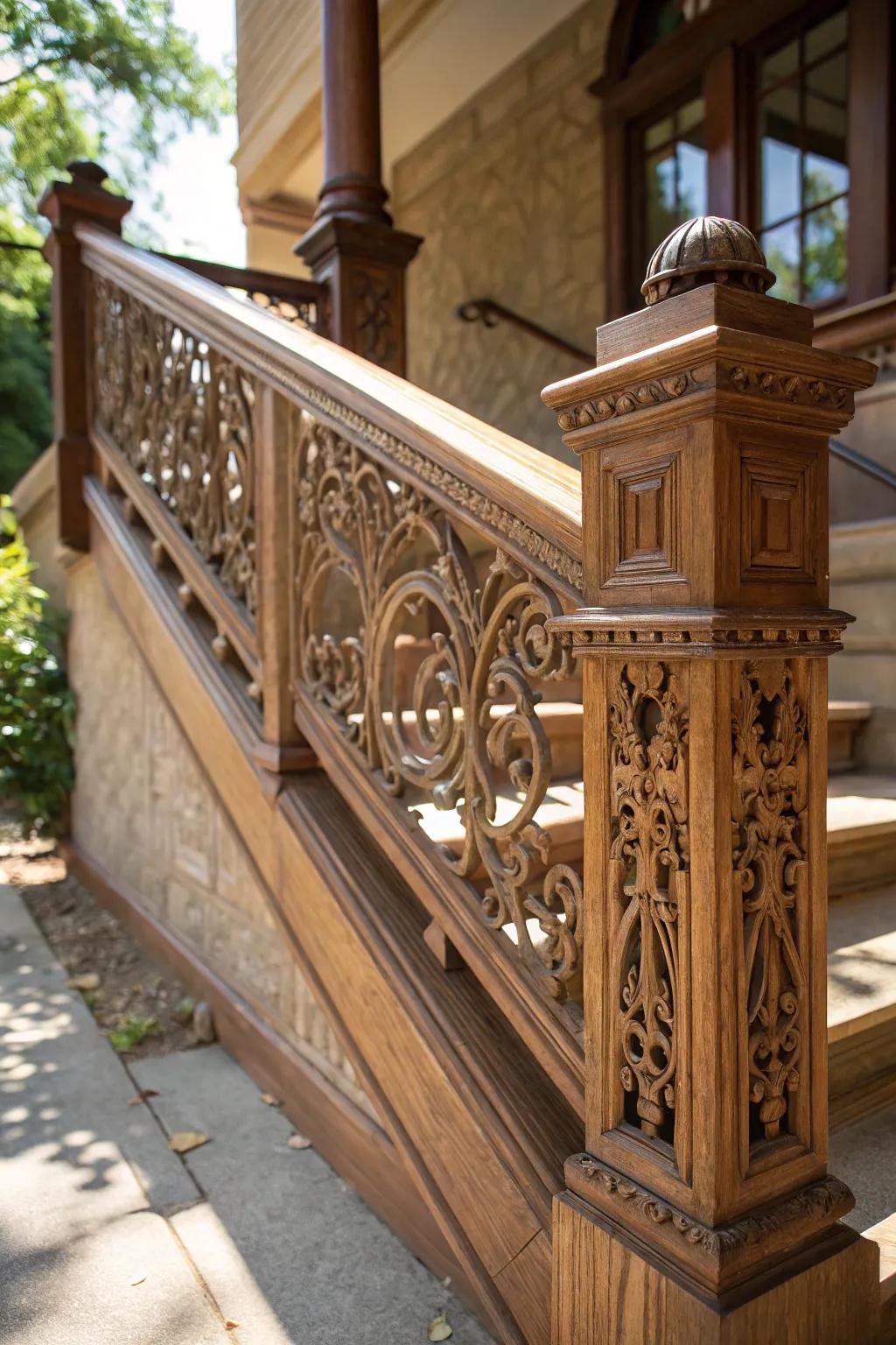 Delicate artisan skill in a detailed Craftsman railing.
