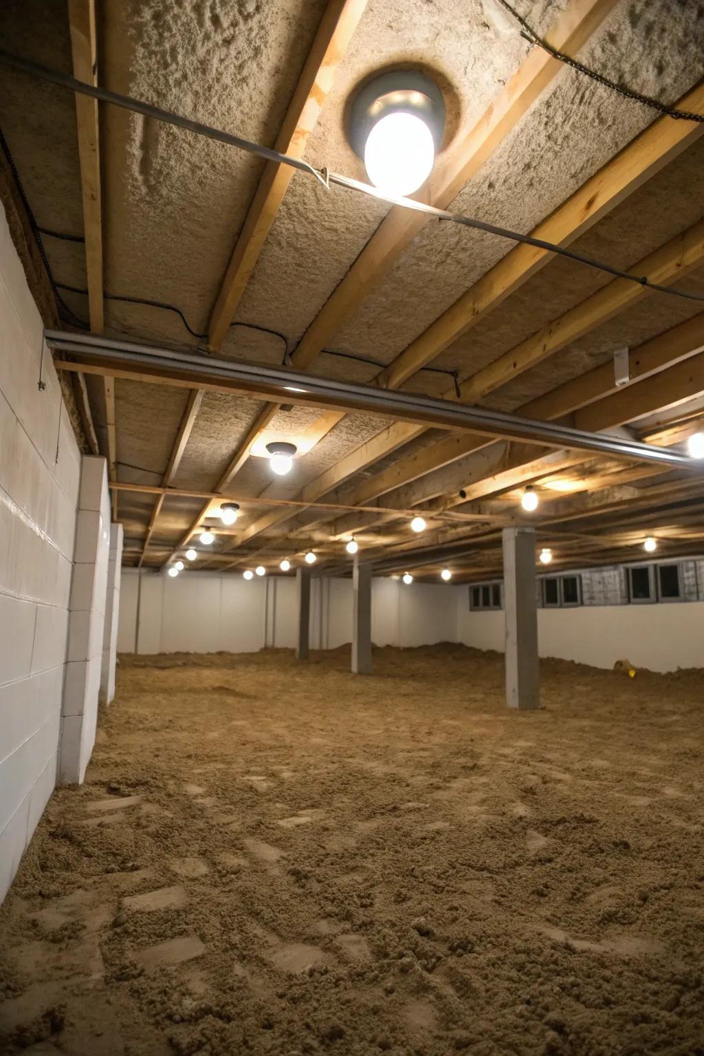 Brighten your crawl space with small ceiling illumination.