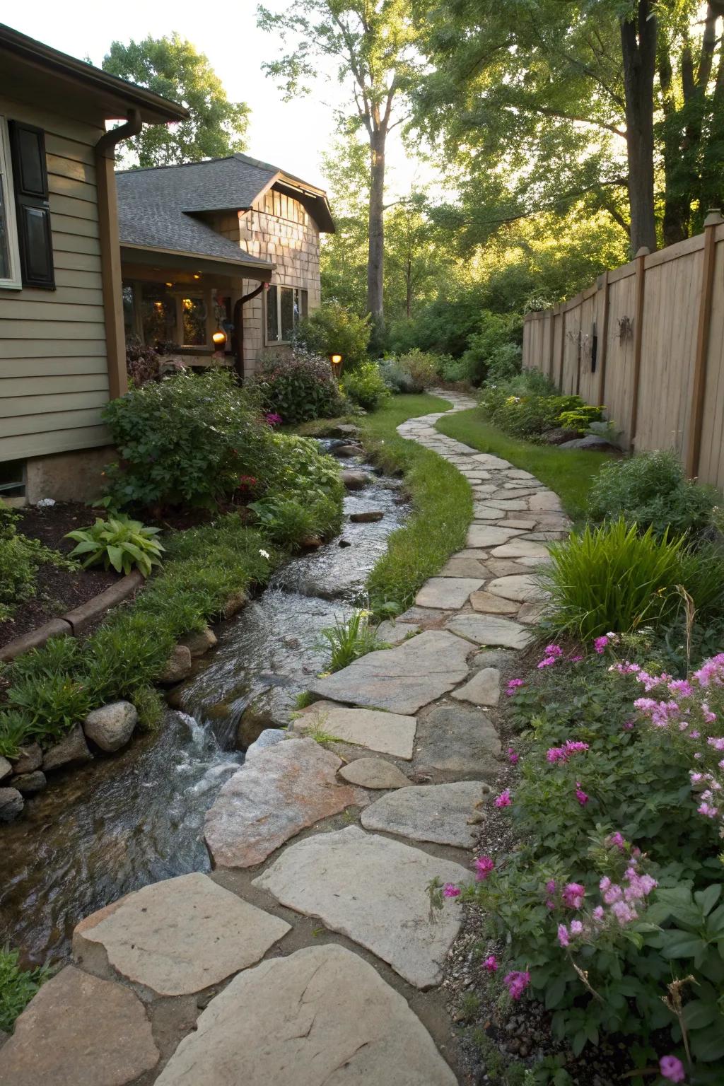 Pathways furnish arrangement and beckon you to discover your streamside landscape.