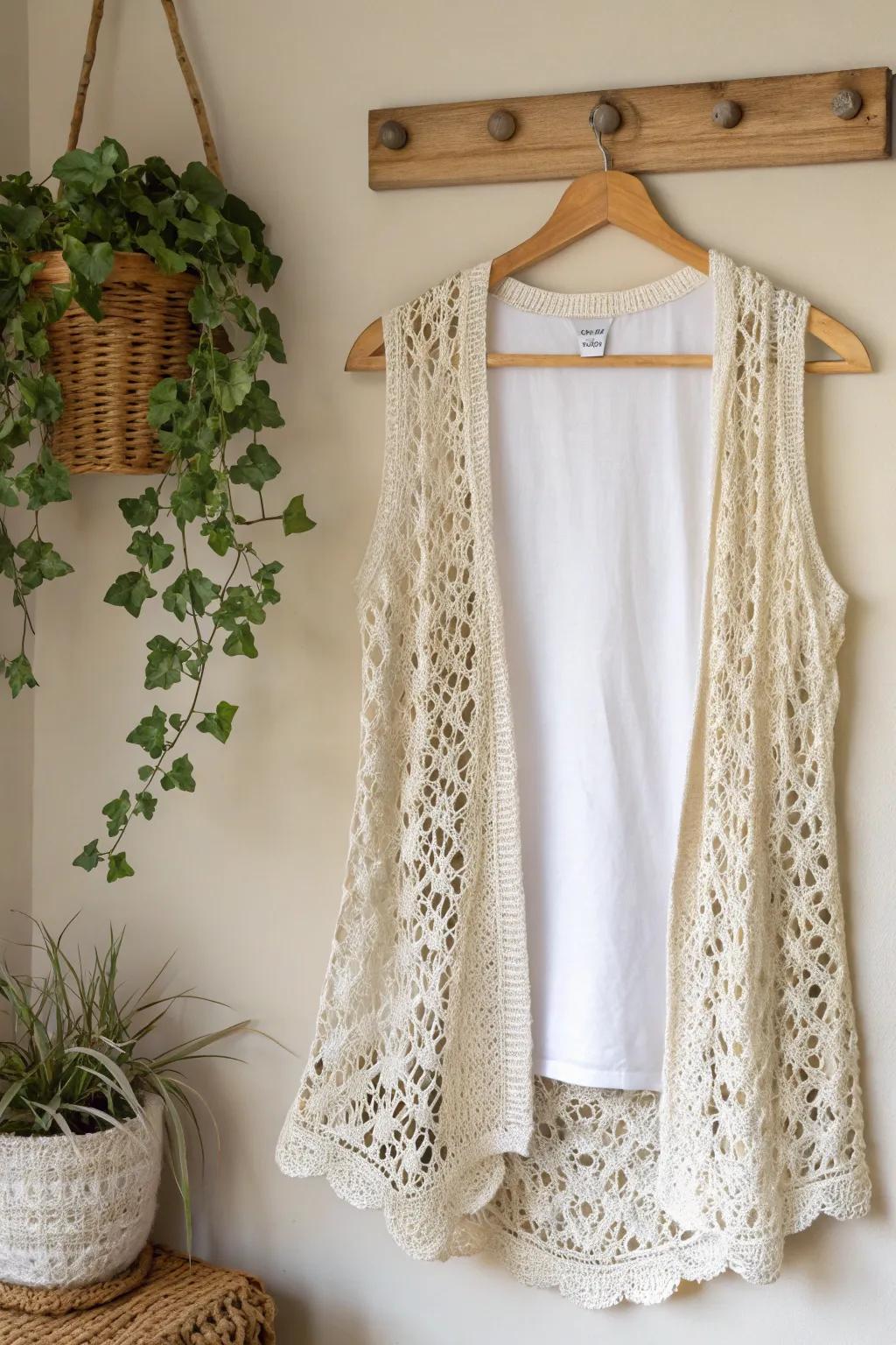 Showcase sophistication with a filigree hand-stitched vest, ideal for uncomplicated layering.