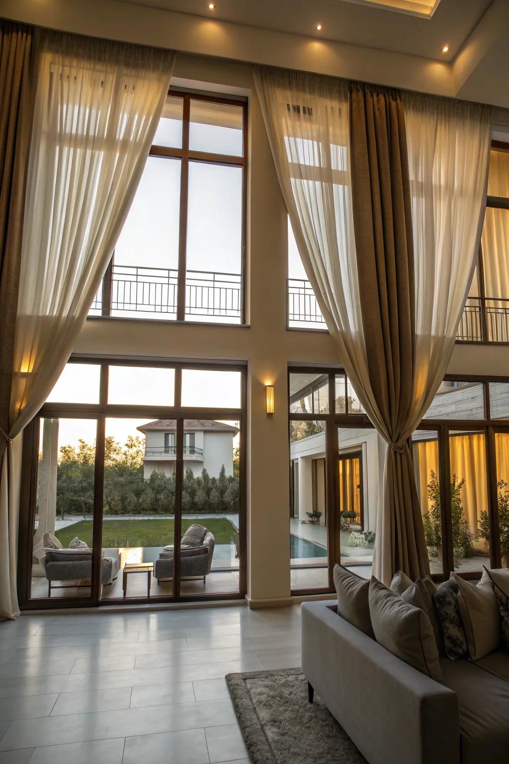 Distinct sections enhance the structural charm of numerous windows.