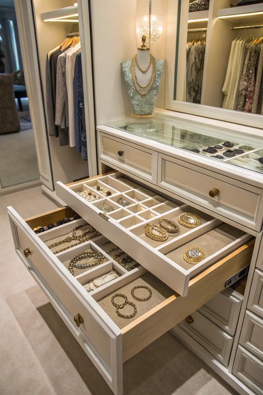 Keep your accessories organized using retractable storage.