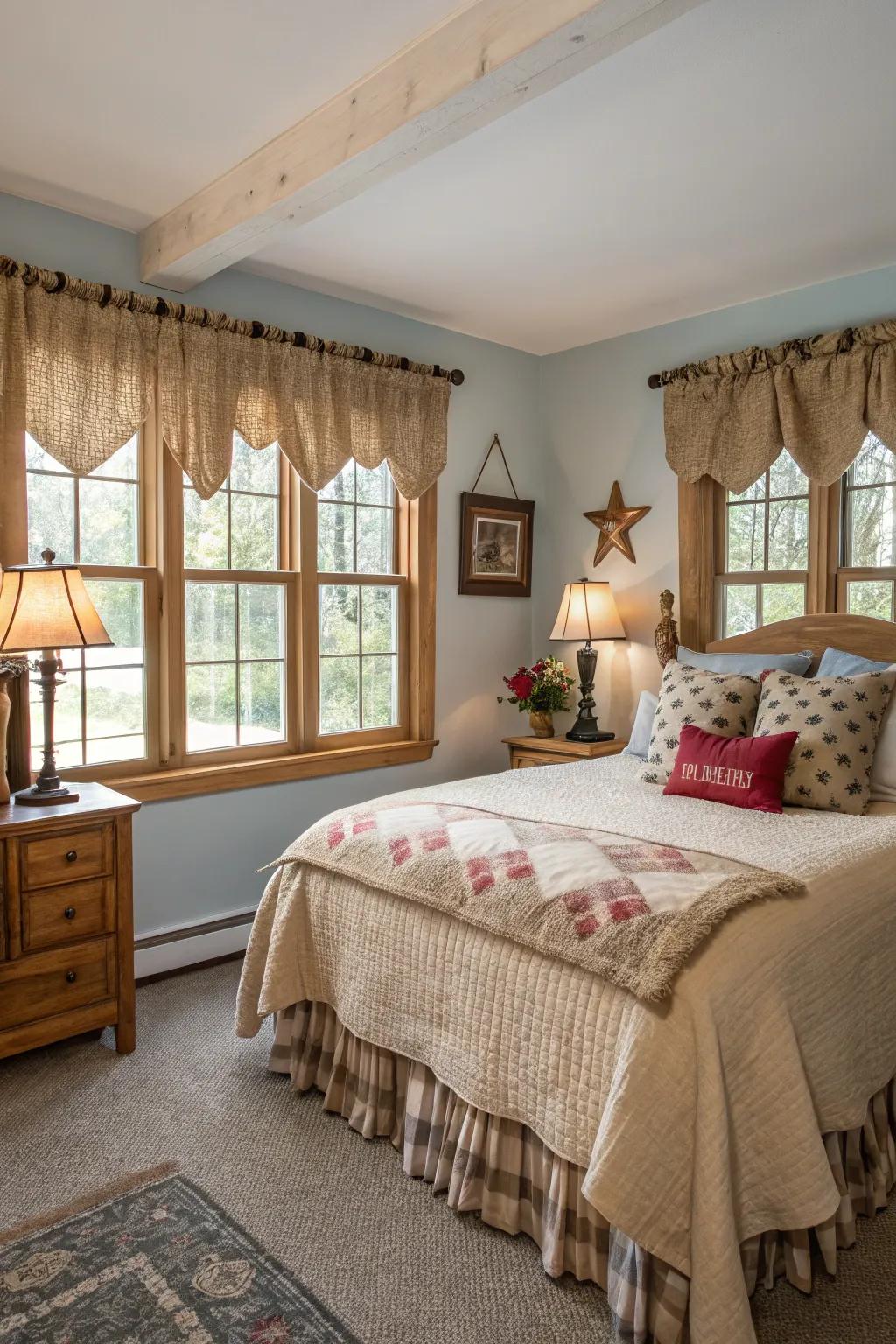 Bring a rustic touch to your guest suite with canvas valances.