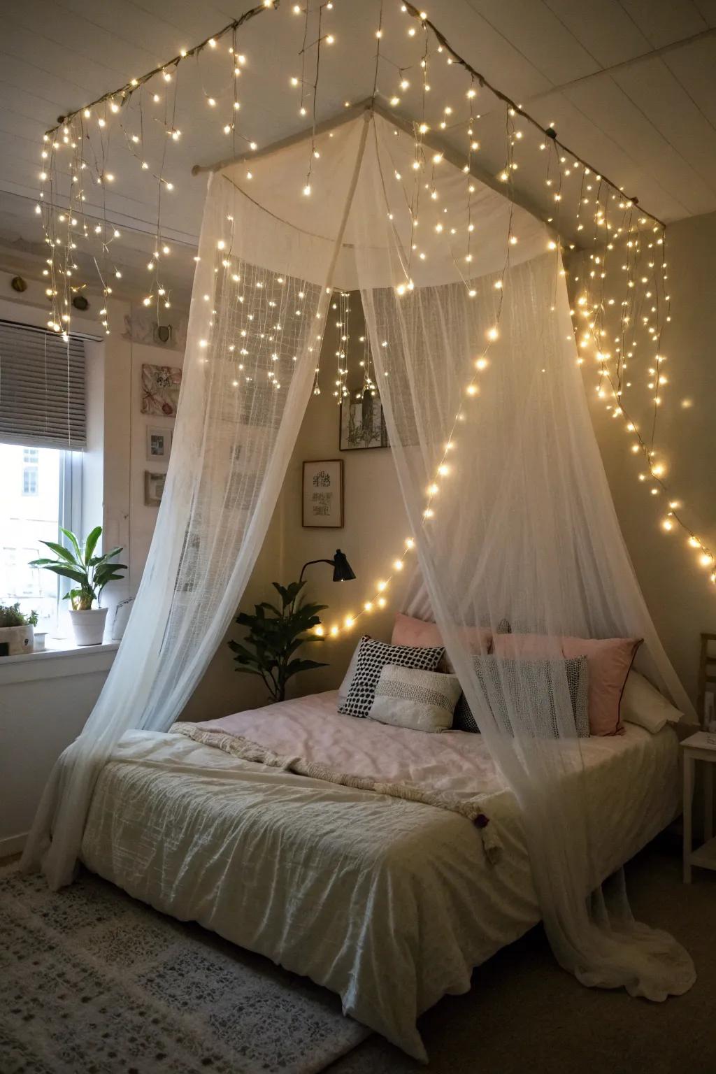 Enchanting sparkling lights infuse a hint of magic into the room.