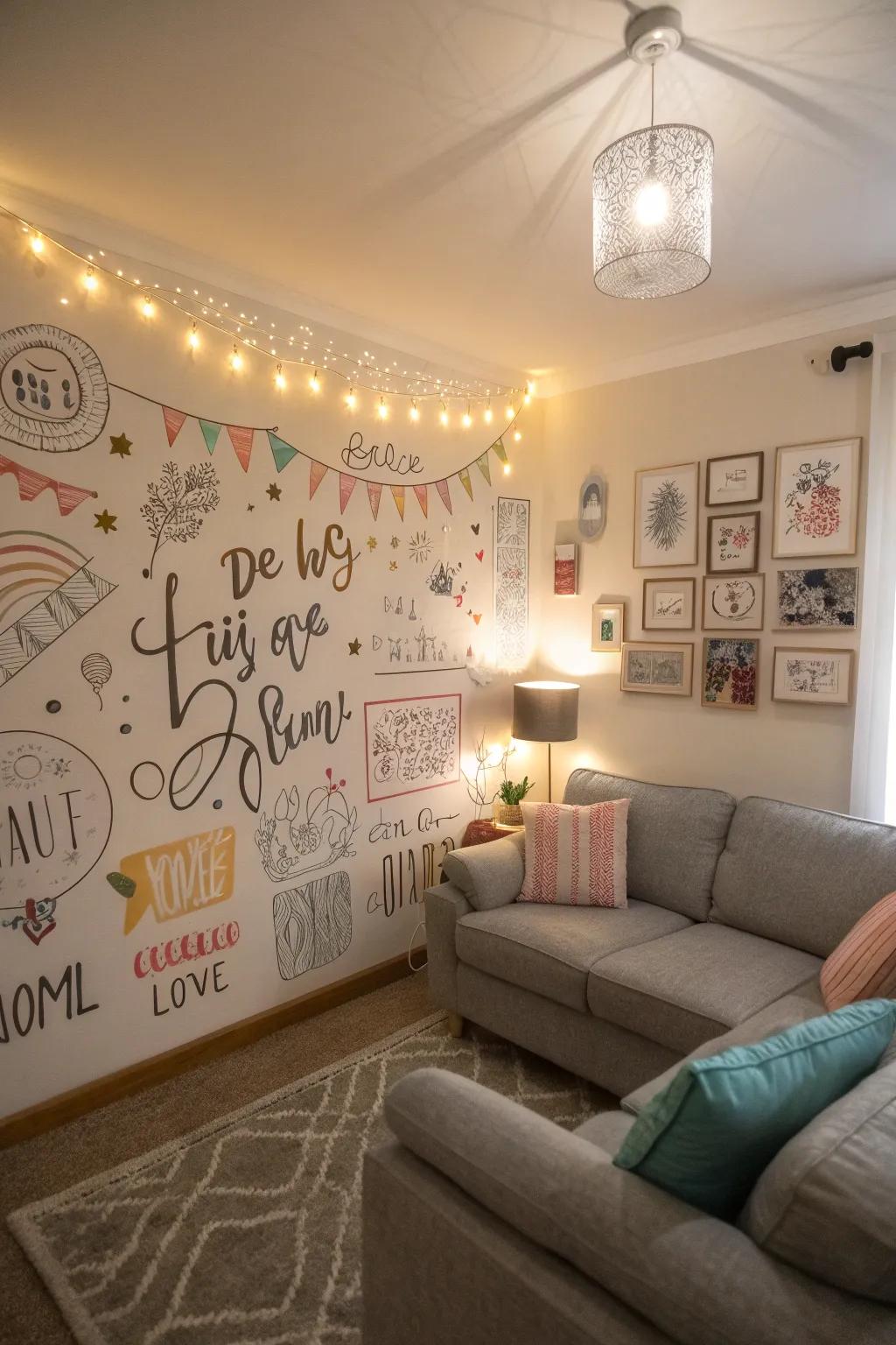 Motivational sayings infusing a living space with individuality.