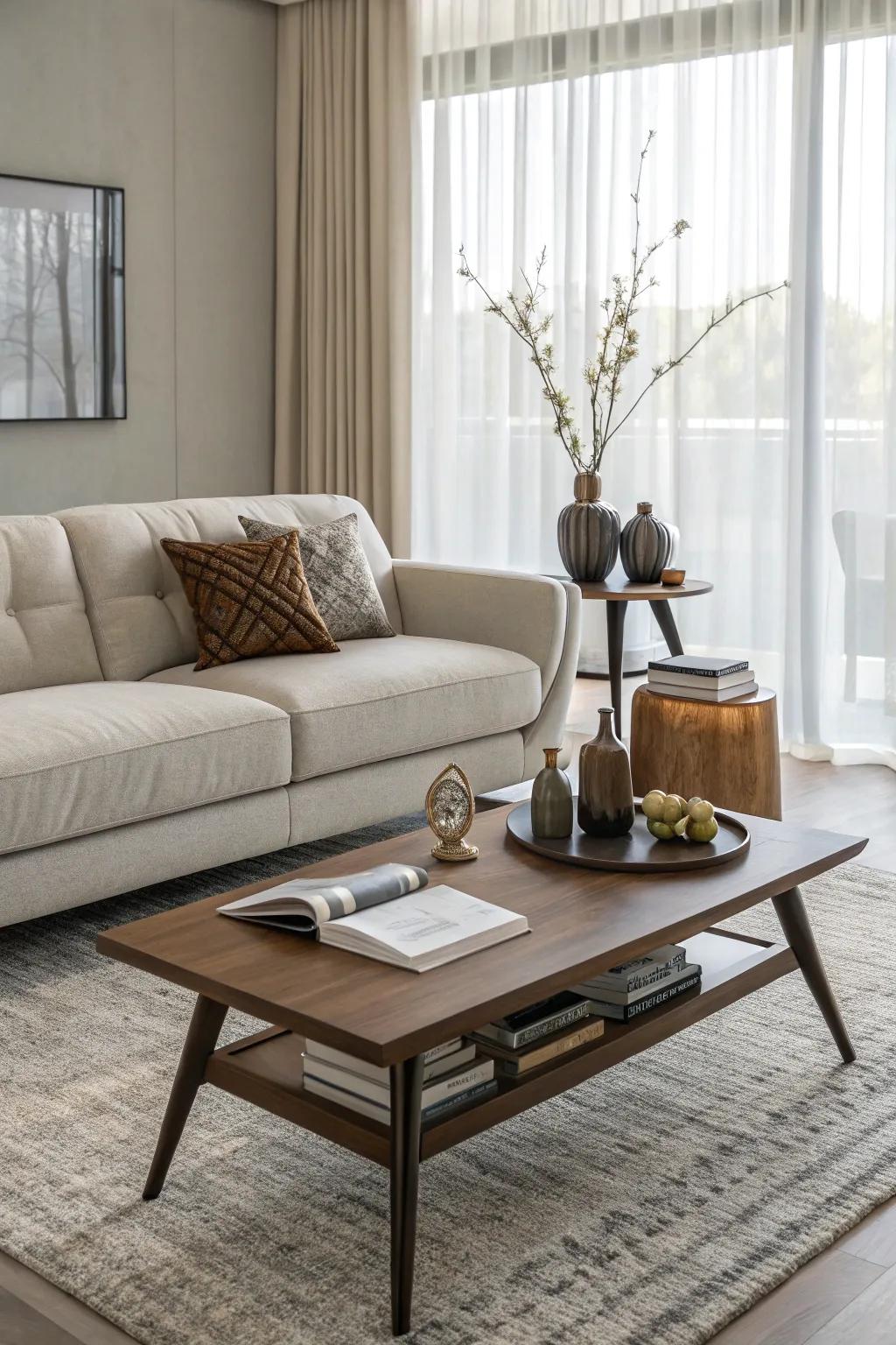 Chic living room setting featuring stylish furniture with crisp lines.