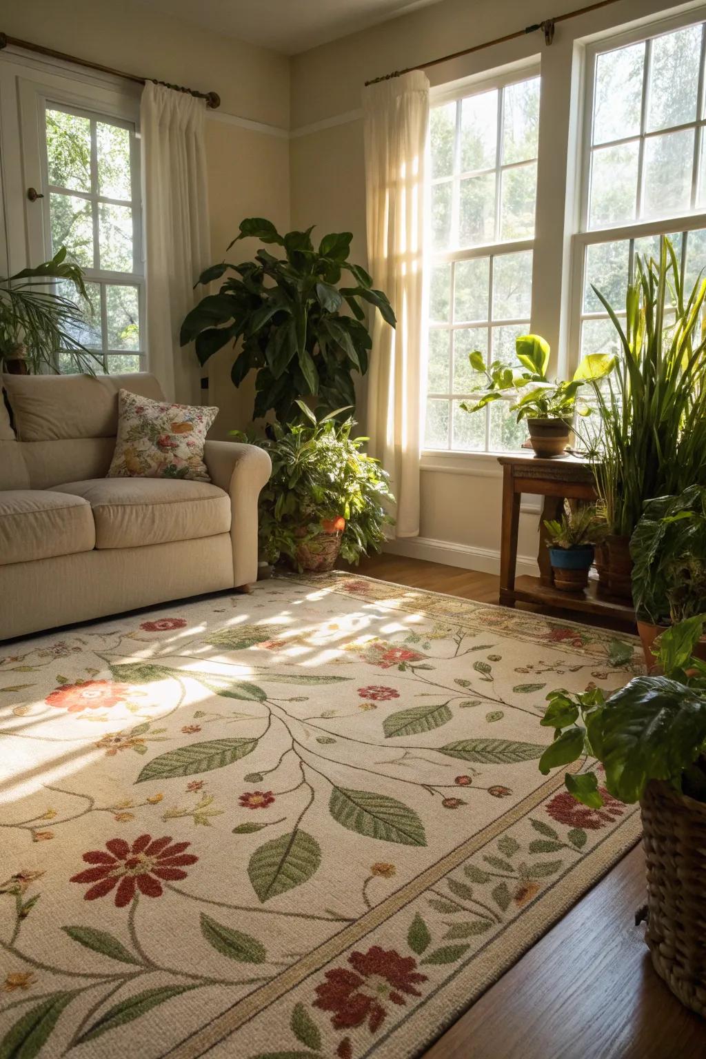 Brighten up your space with floral patterned rugs.