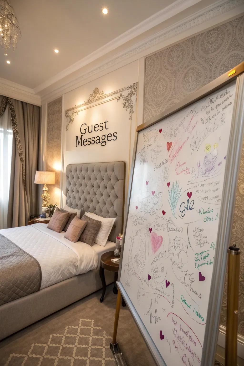 Cultivate a warm ambiance with a whiteboard that welcomes guest contributions.