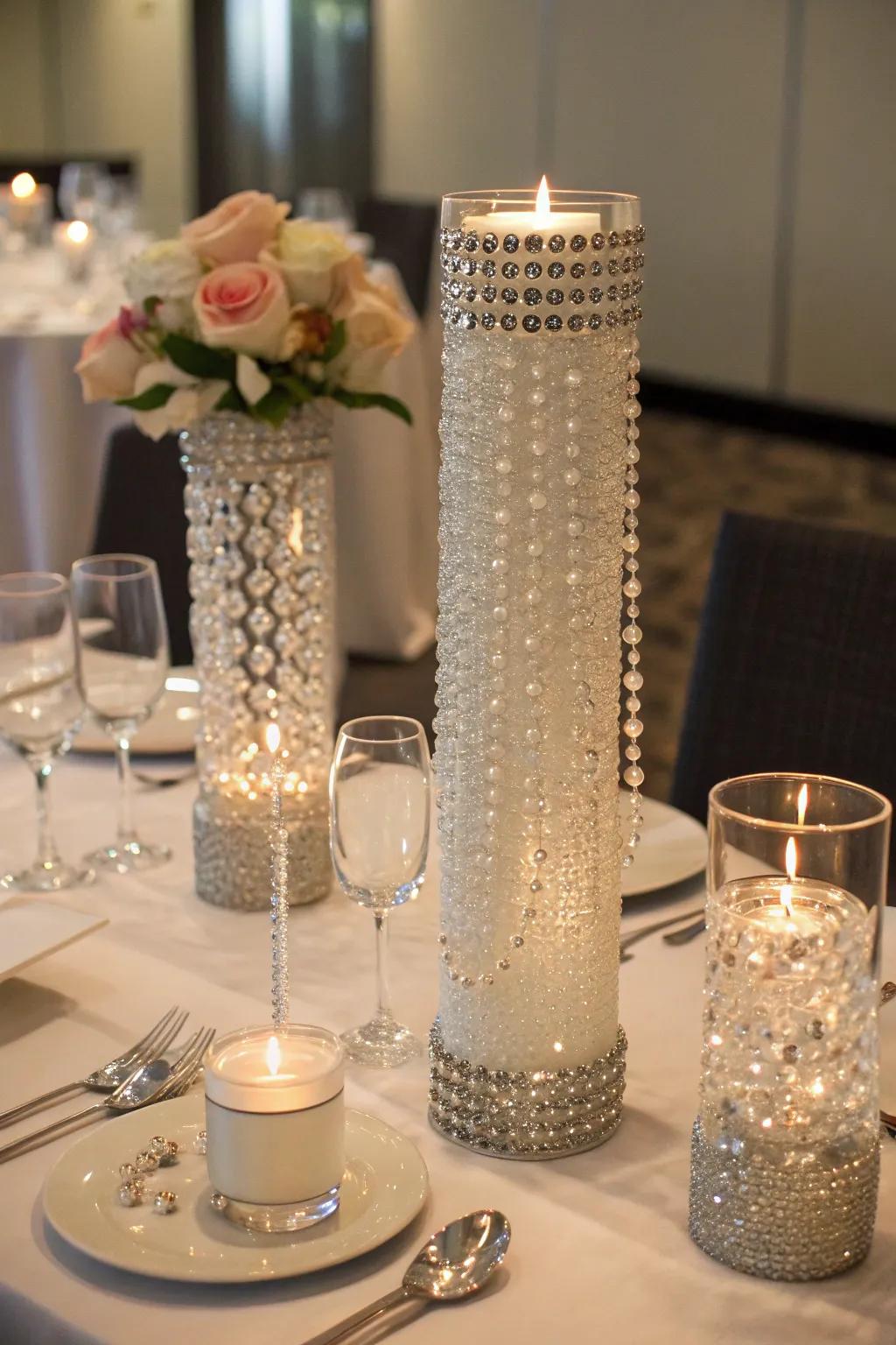 Crystals plus beads deliver a bit of beauty for your containers.