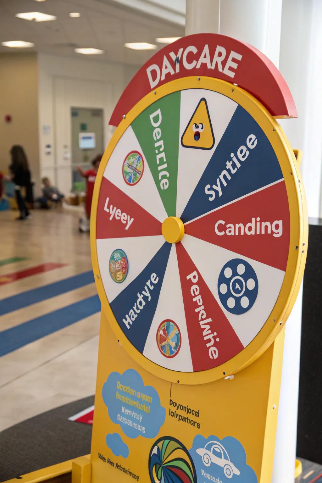 Participatory display at a daycare encouraging playful investigation and discovery.