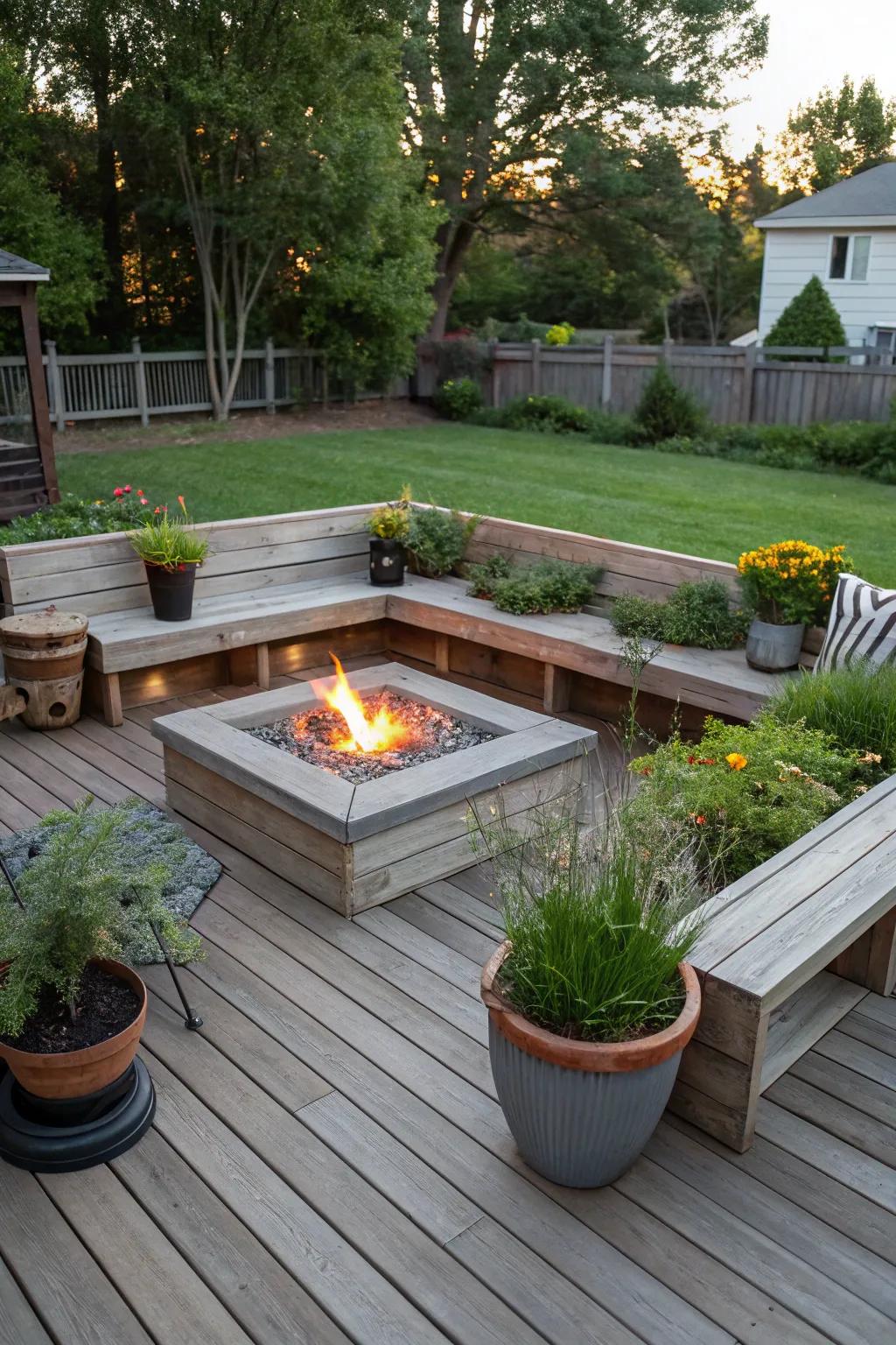 Built-in benches offer stylish and space-saving seating solutions.