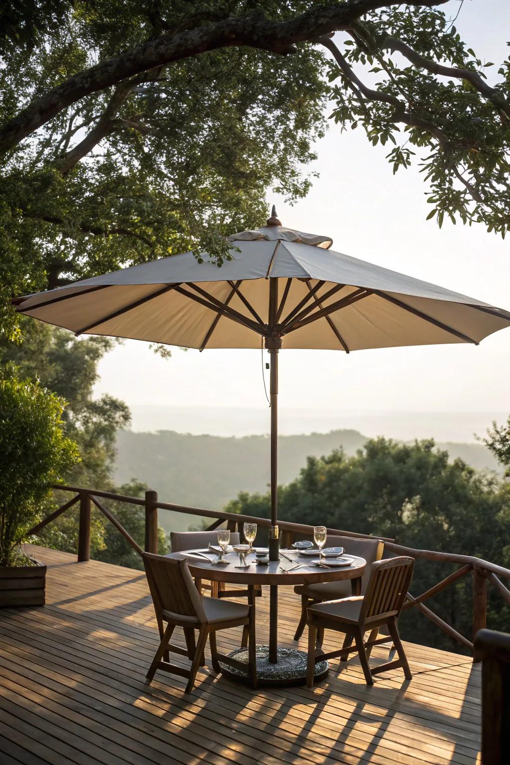 Parasols provide adjustable shade and are a timeless deck accessory.