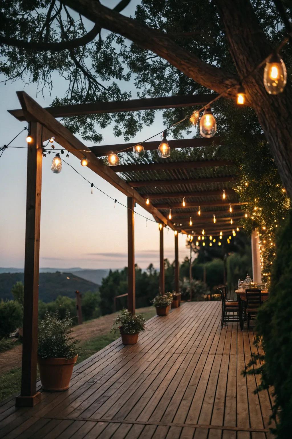 A pergola glowing with ambient illumination for enchanting nights.