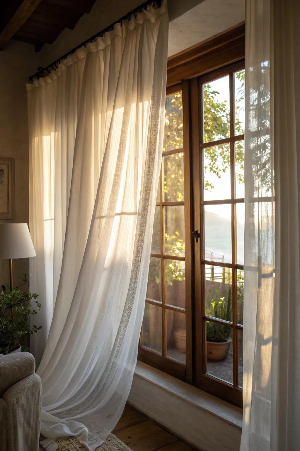 Sheer curtains allow for privacy while making sure the room stays bright and airy.