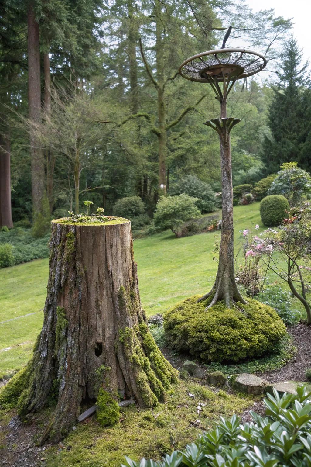 Redesign your stump as a pedestal for art.