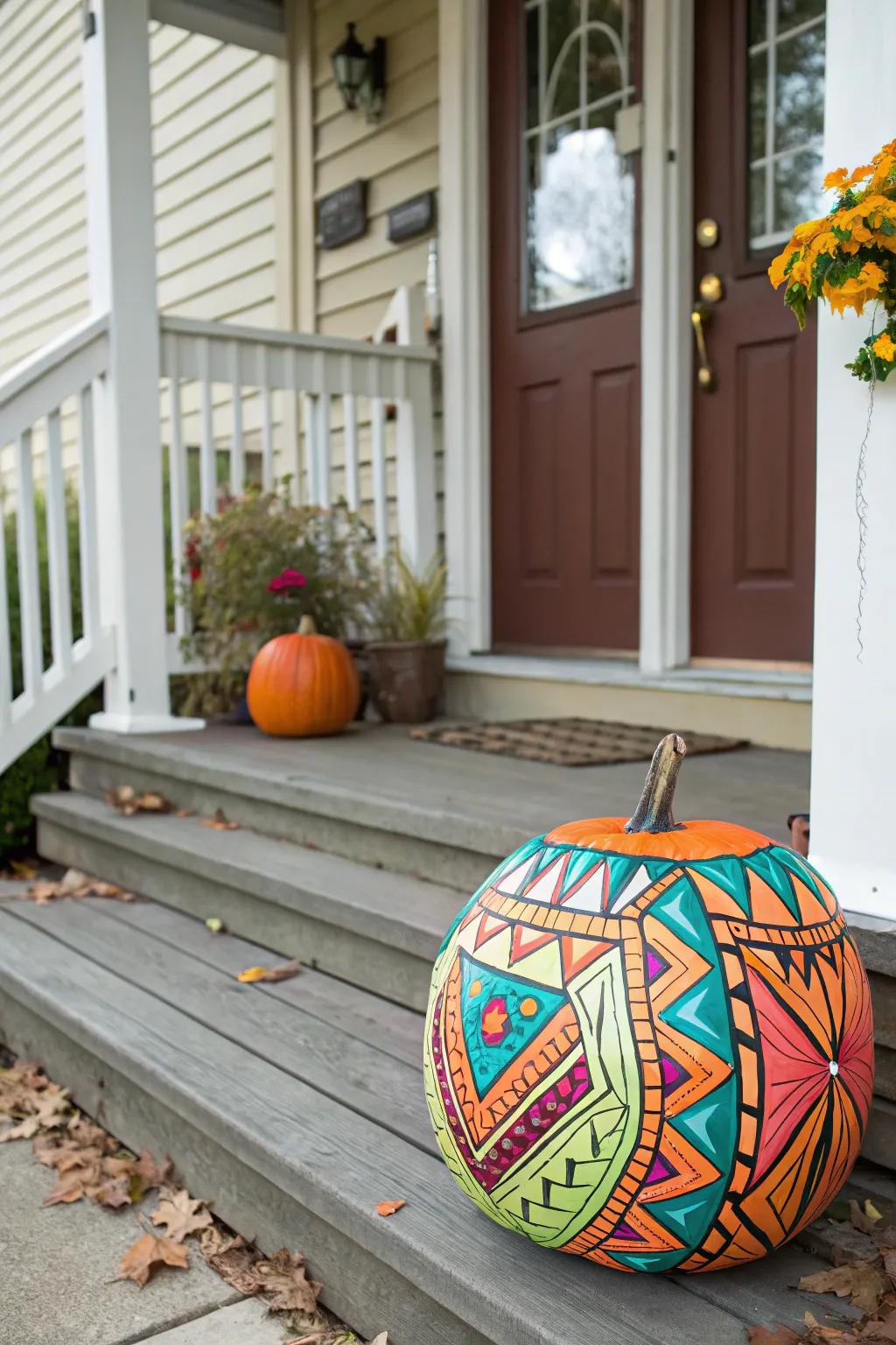 Unleash your artistic spirit with striking painted patterns on your pumpkins.