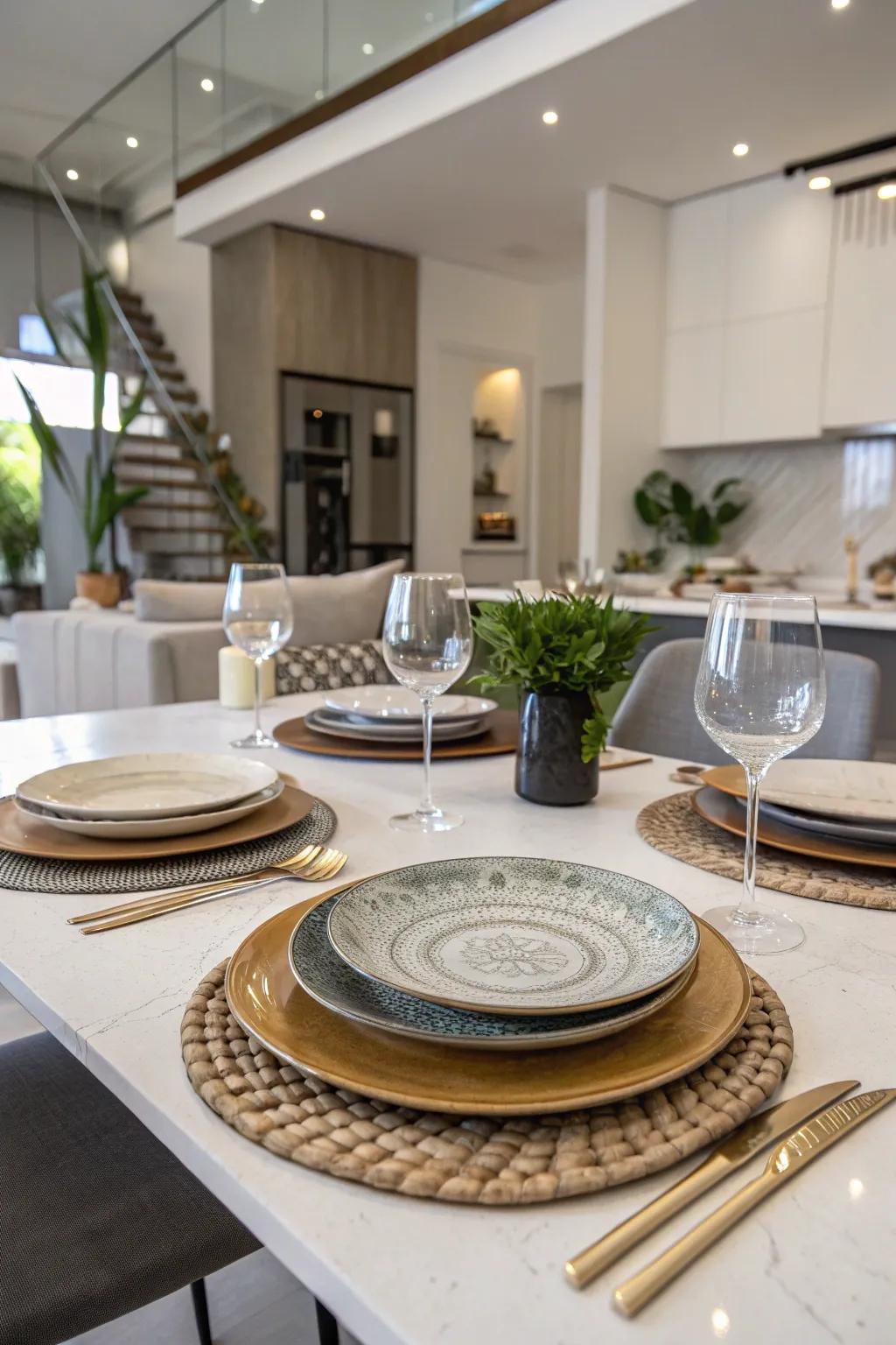 A blend of different materials crafts a vibrant table presentation.