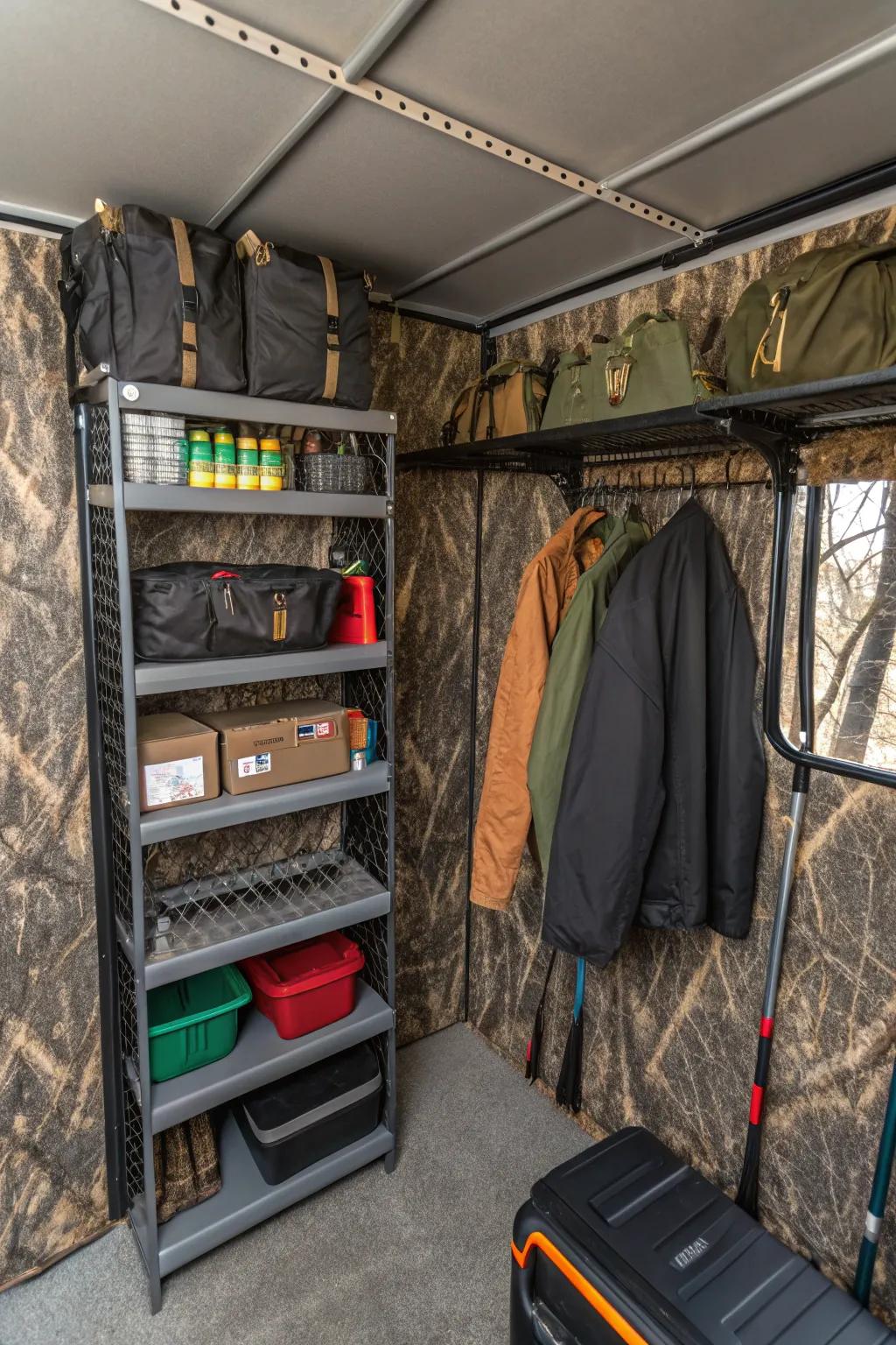 Standing storage makes sure your gear is arranged and accessible.