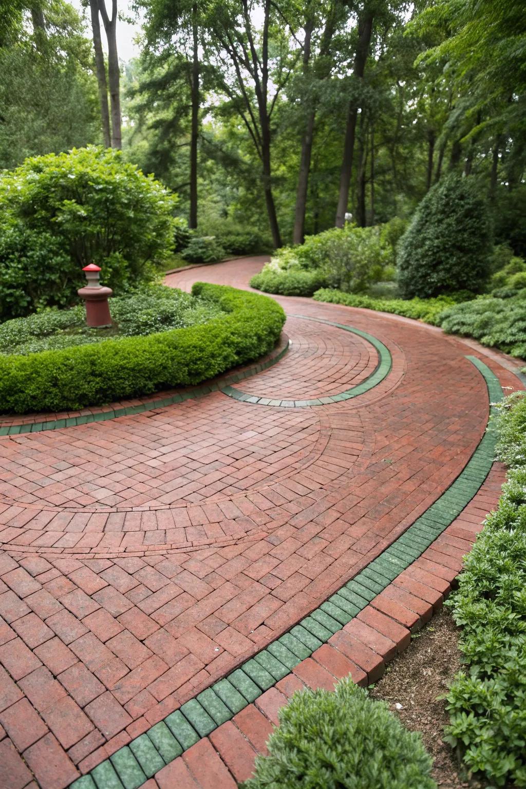 The deep hues of a block driveway establish a welcoming and cozy entrance.