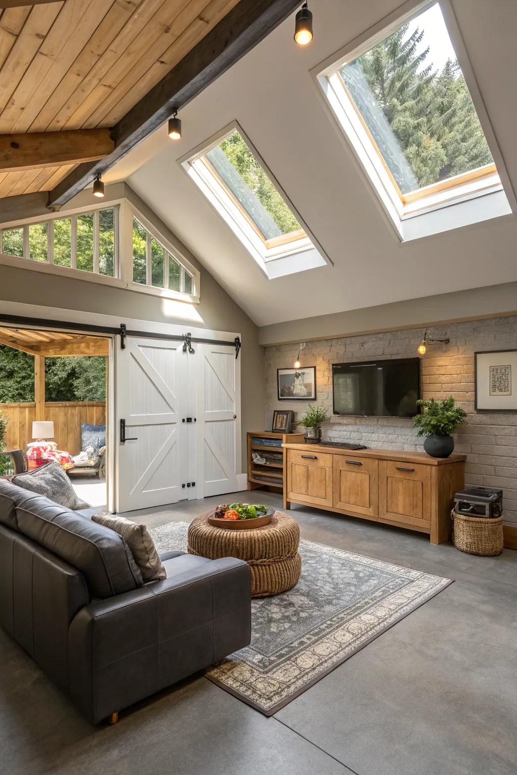 A loft-style living space located above your garage—an ideal hideaway.
