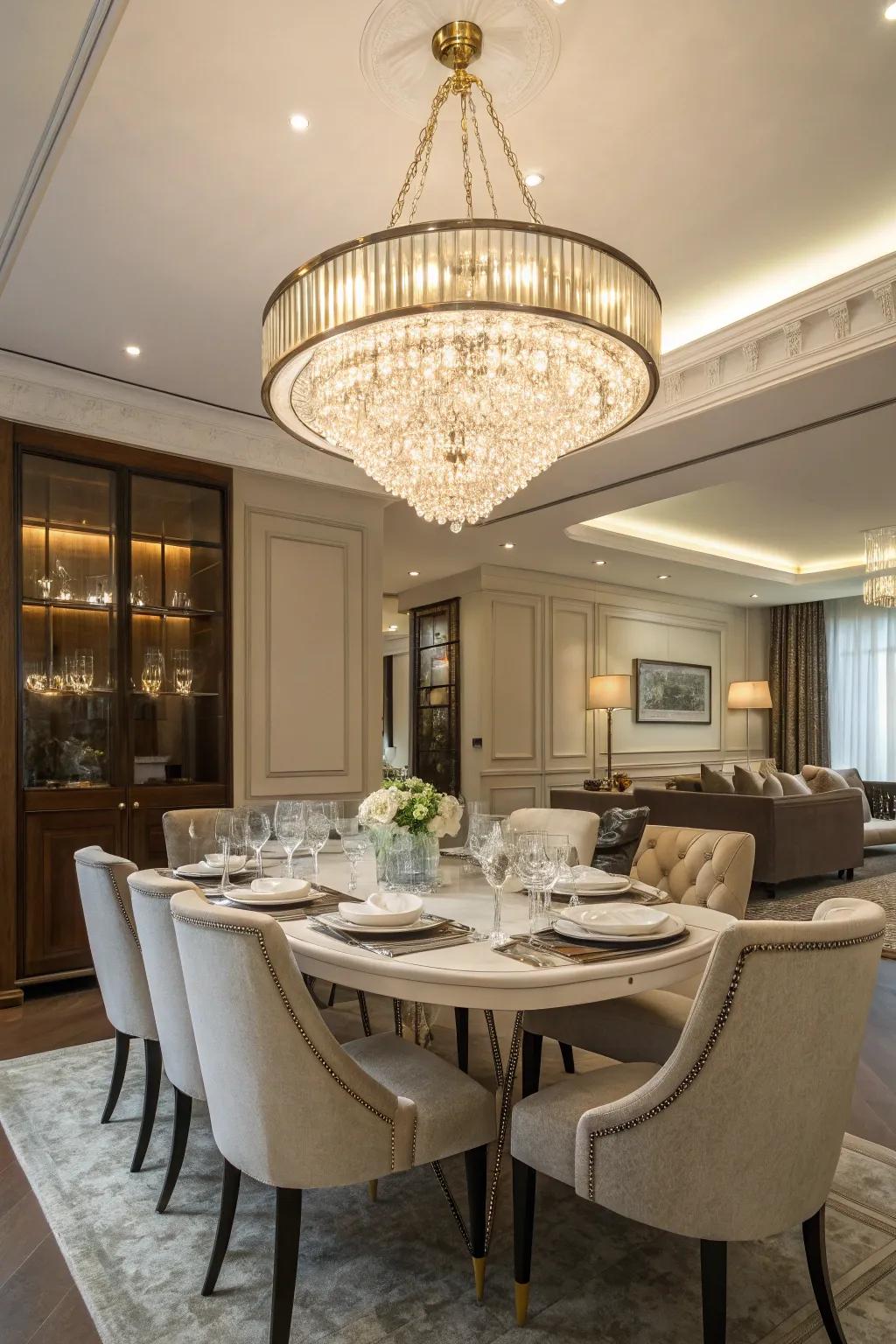 A striking overhead light that brings elegance and drama to your dining room.