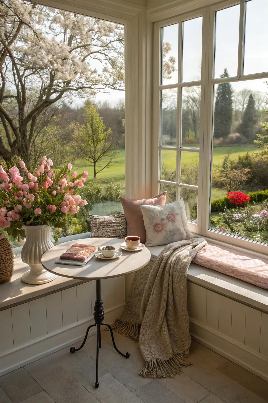 Window seating provides a picturesque experience.