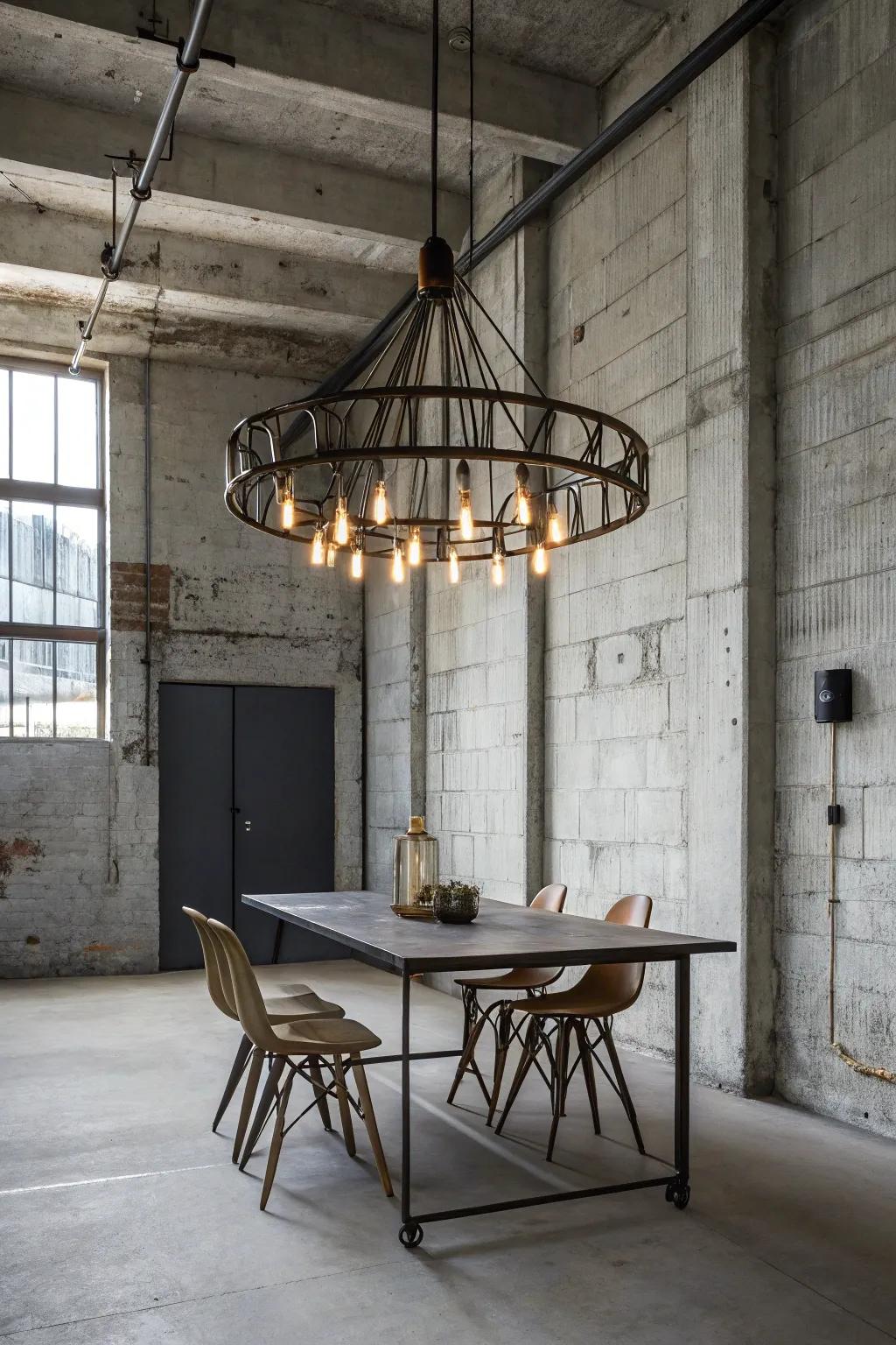 Embrace urban elegance with an industrial chandelier.