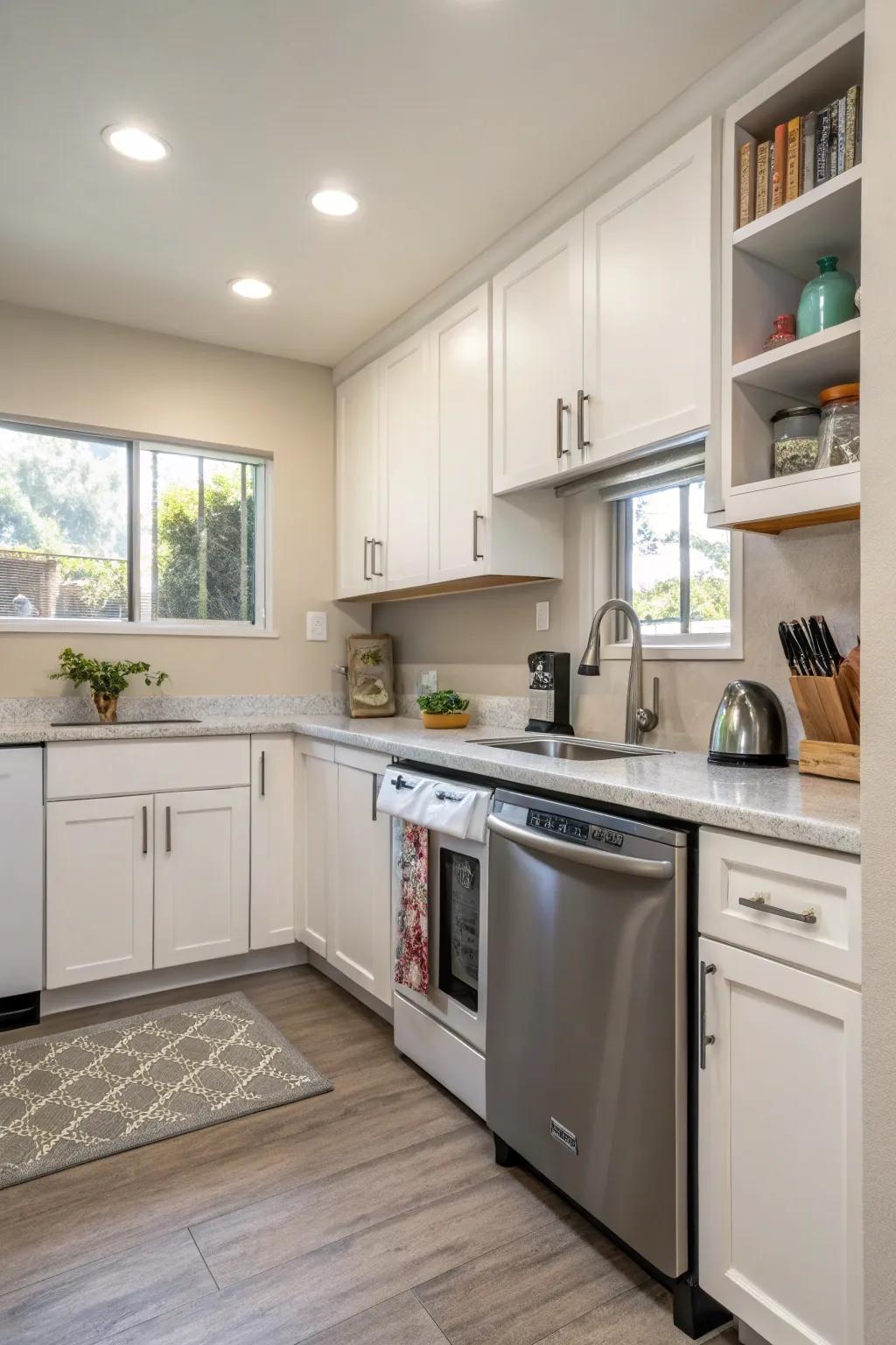 Corner placement for effective utilization of every cooking area inch.