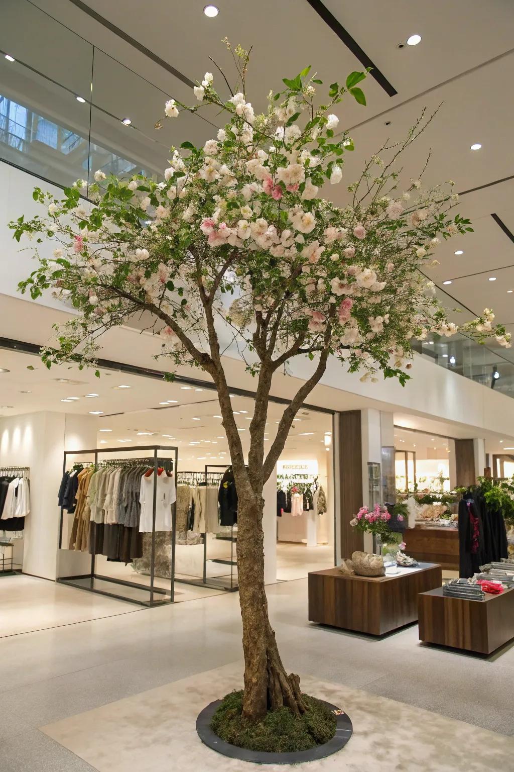 Nature-inspired trees escort the outdoors inside.