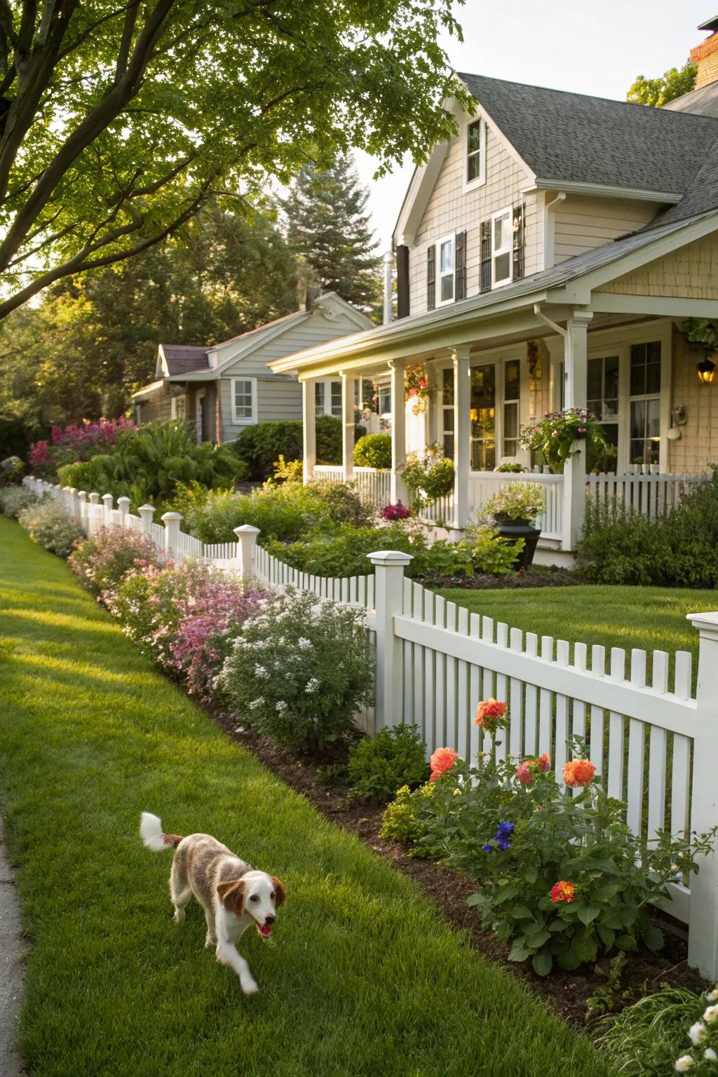 A timeless picket fence presenting a charming and secure setting.
