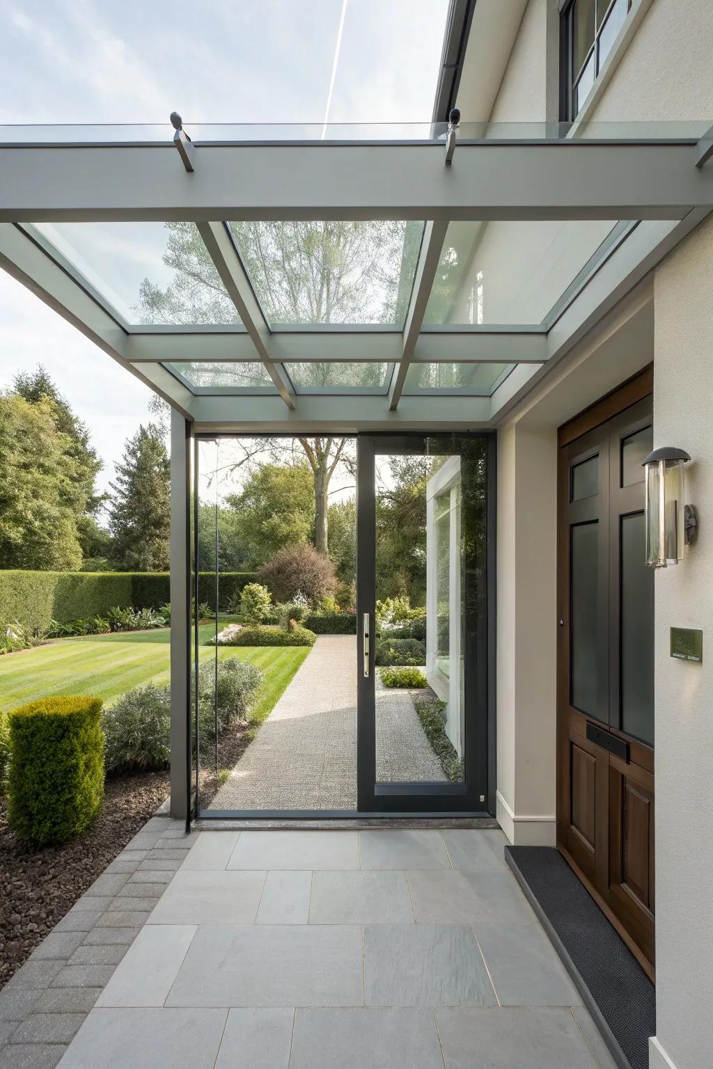 A refined crystal awning allowing light while offering protection.