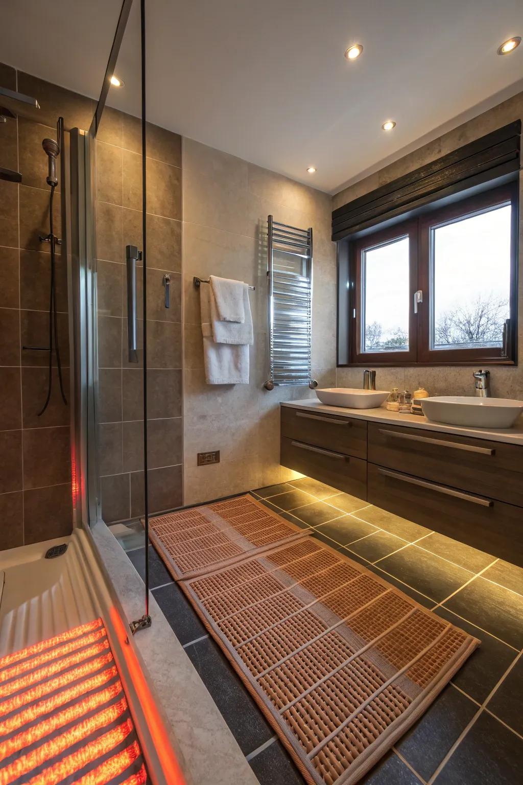 Heated flooring brings unparalleled comfort to your bathroom experience.