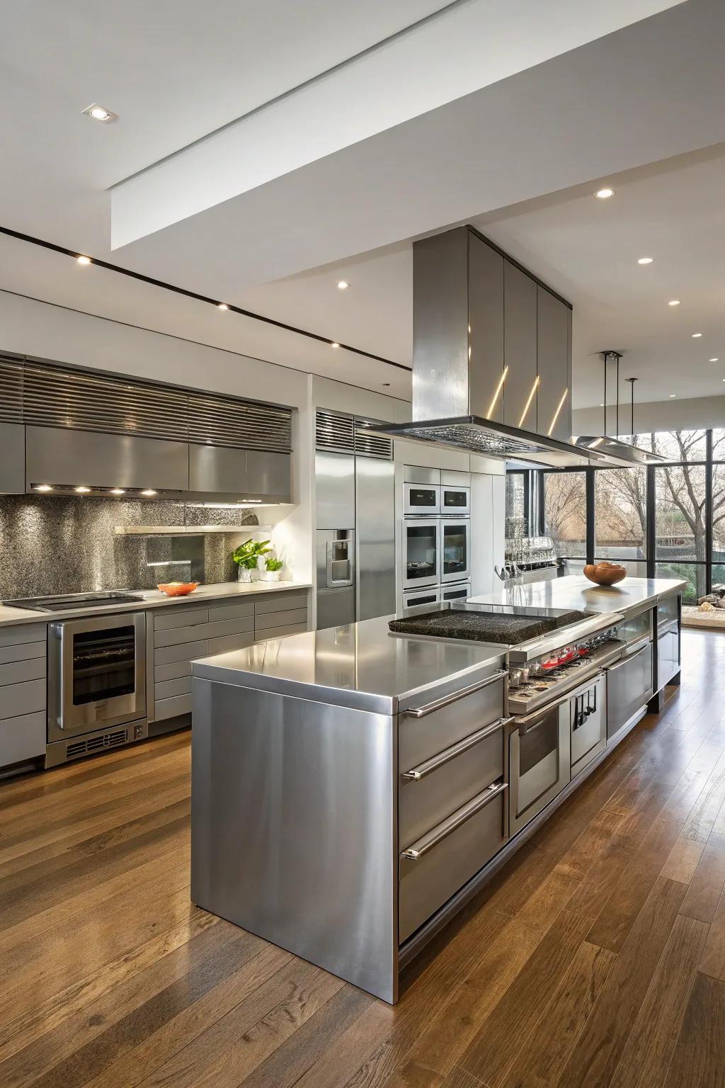 A dual island cooking area merging practicality and flair.