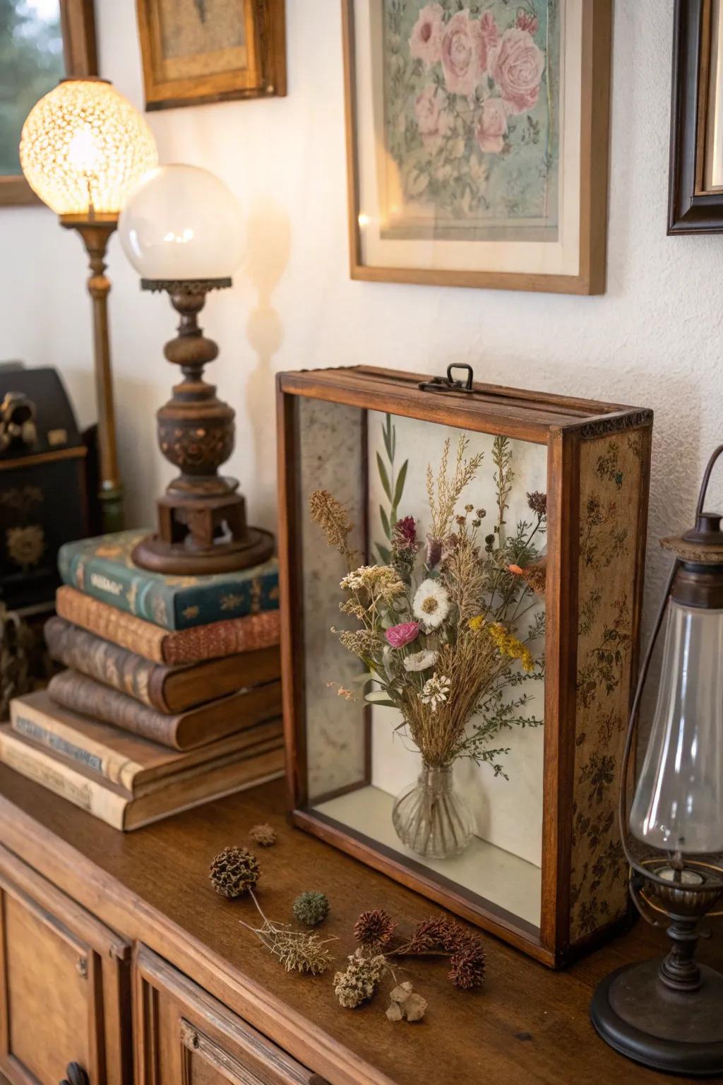 Capture the allure of bygone eras with a display case inspired by vintage themes.