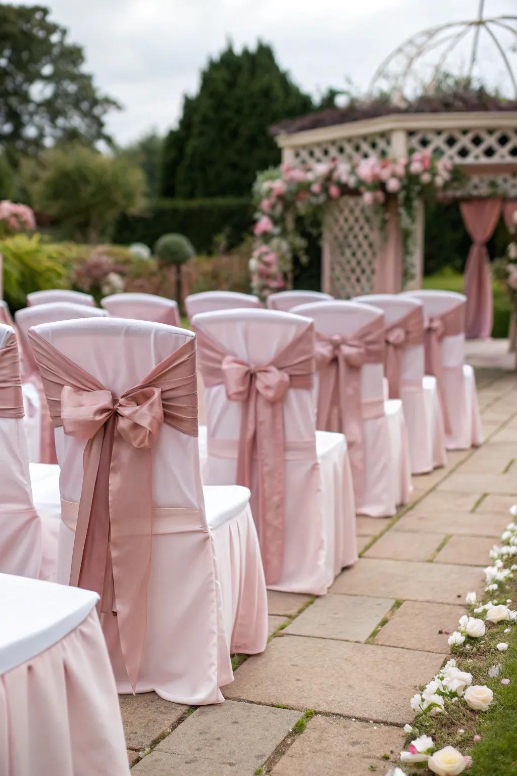 Refined seating adorned with antique rose covers.