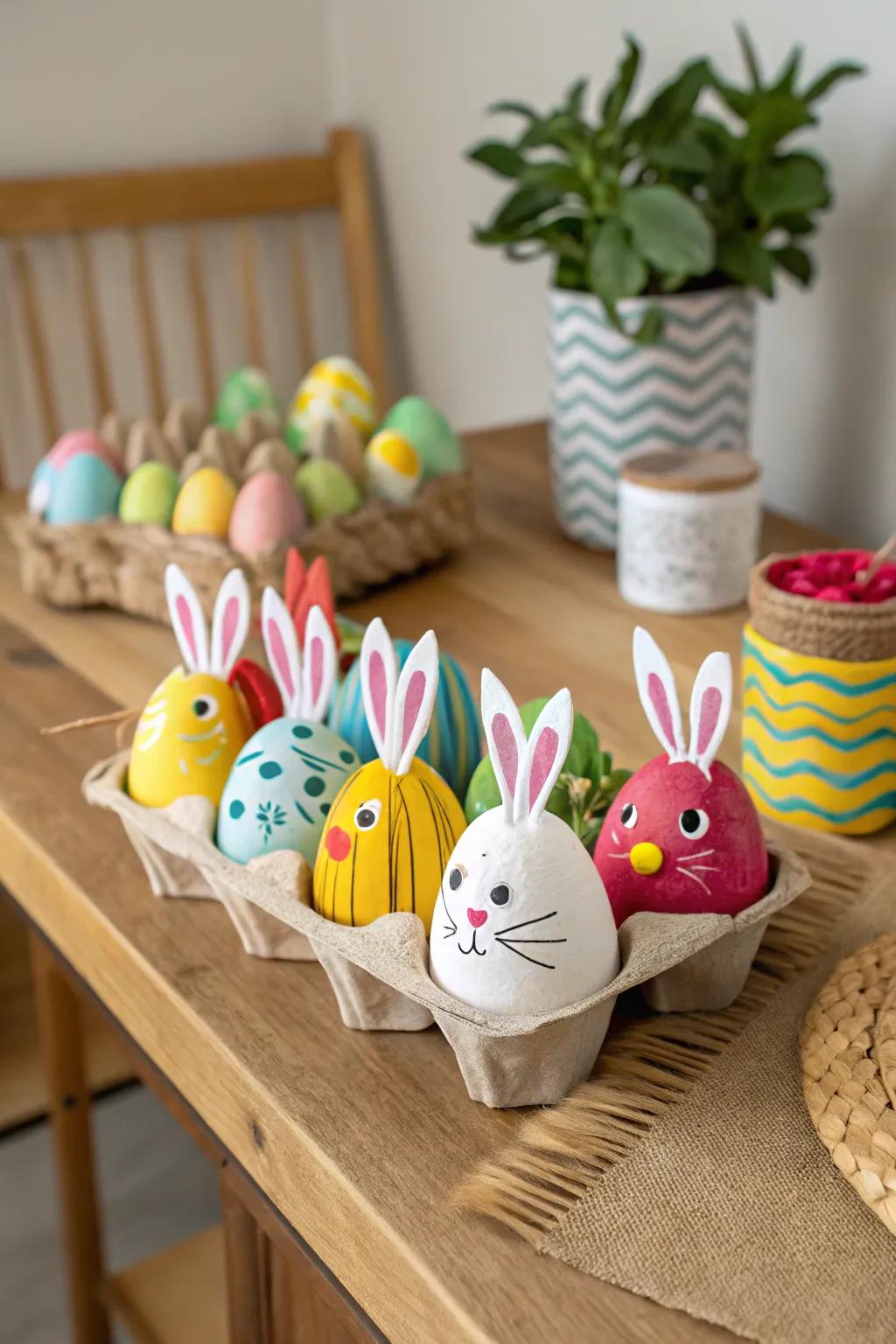 Crafty Easter bunnies fashioned from repurposed egg cartons.