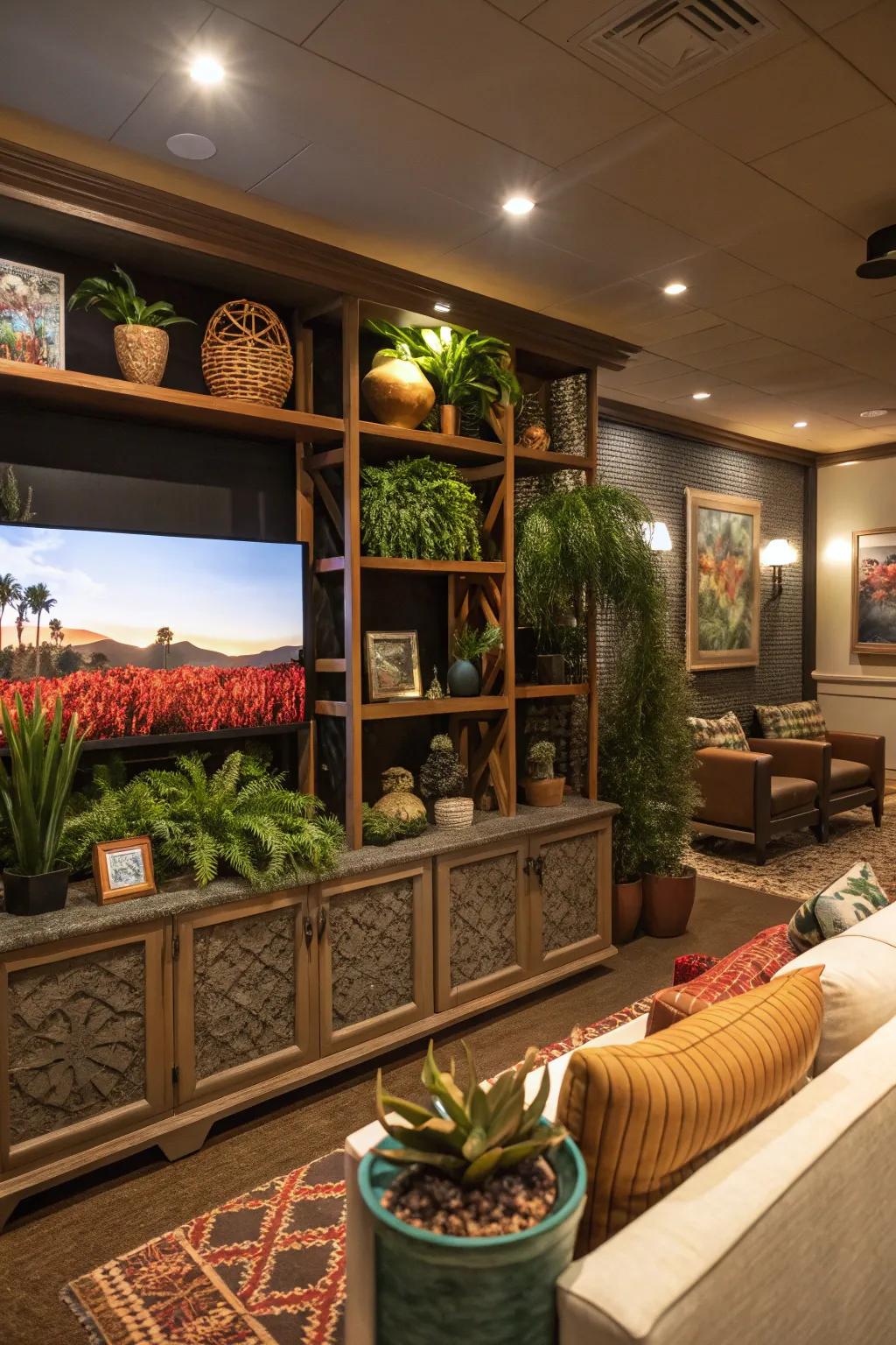 A media hub decorated with personal design items.