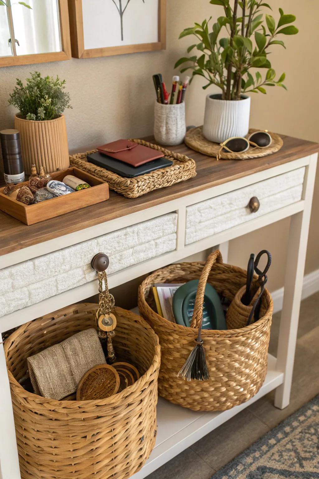 Wicker baskets are perfect for keeping your entryway both tidy and attractive.