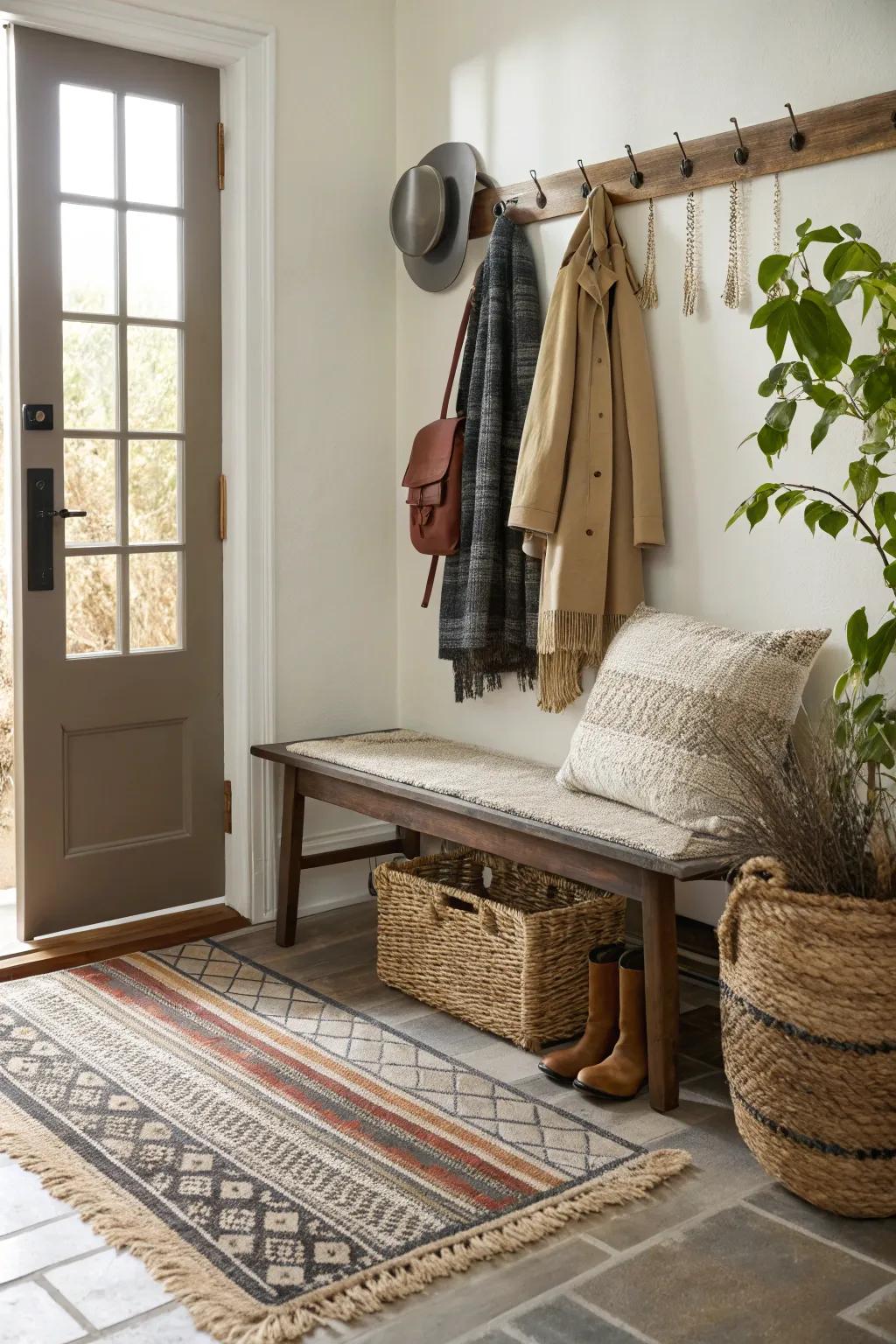 Layering rugs adds texture and visual interest to your entryway.