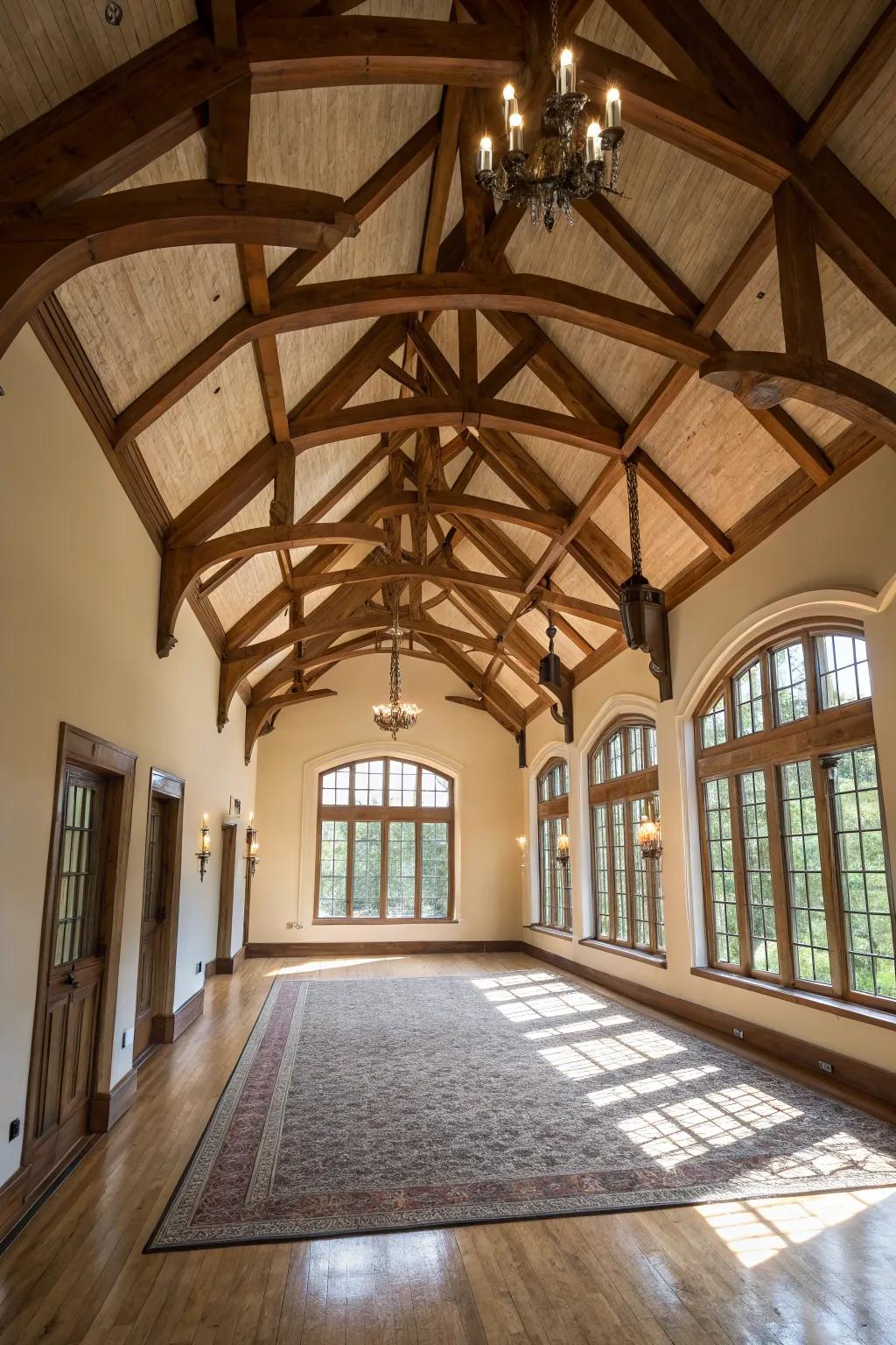 Arched ceilings paired with exposed rafters.
