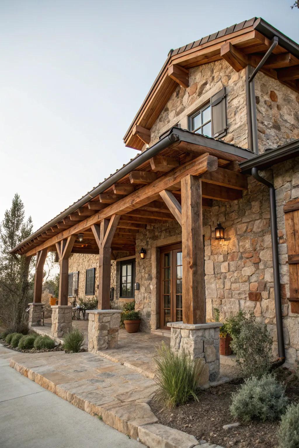 Rustic home showcasing natural wood and stone features.