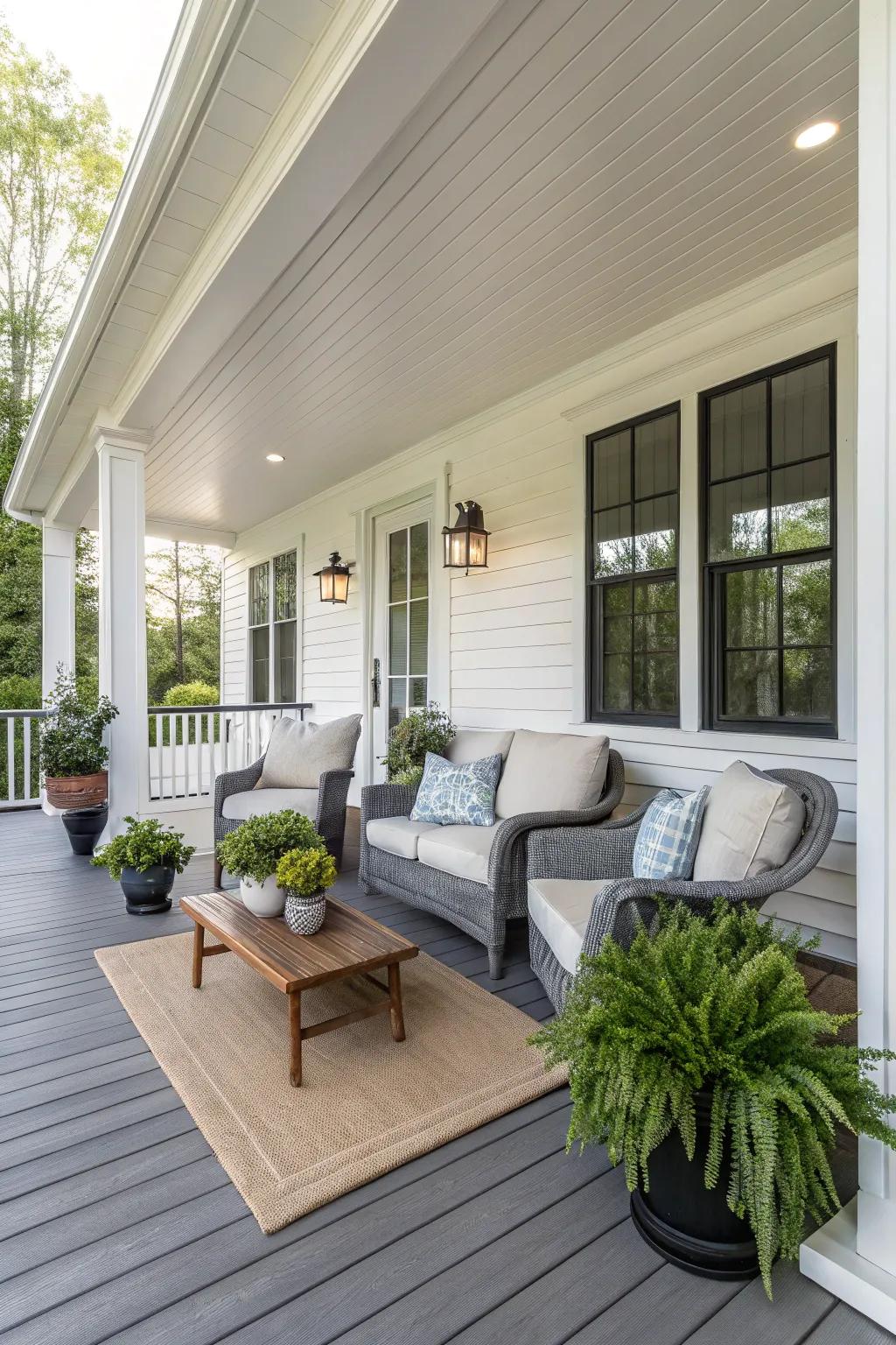 An inviting, expanded veranda poised for relaxation.