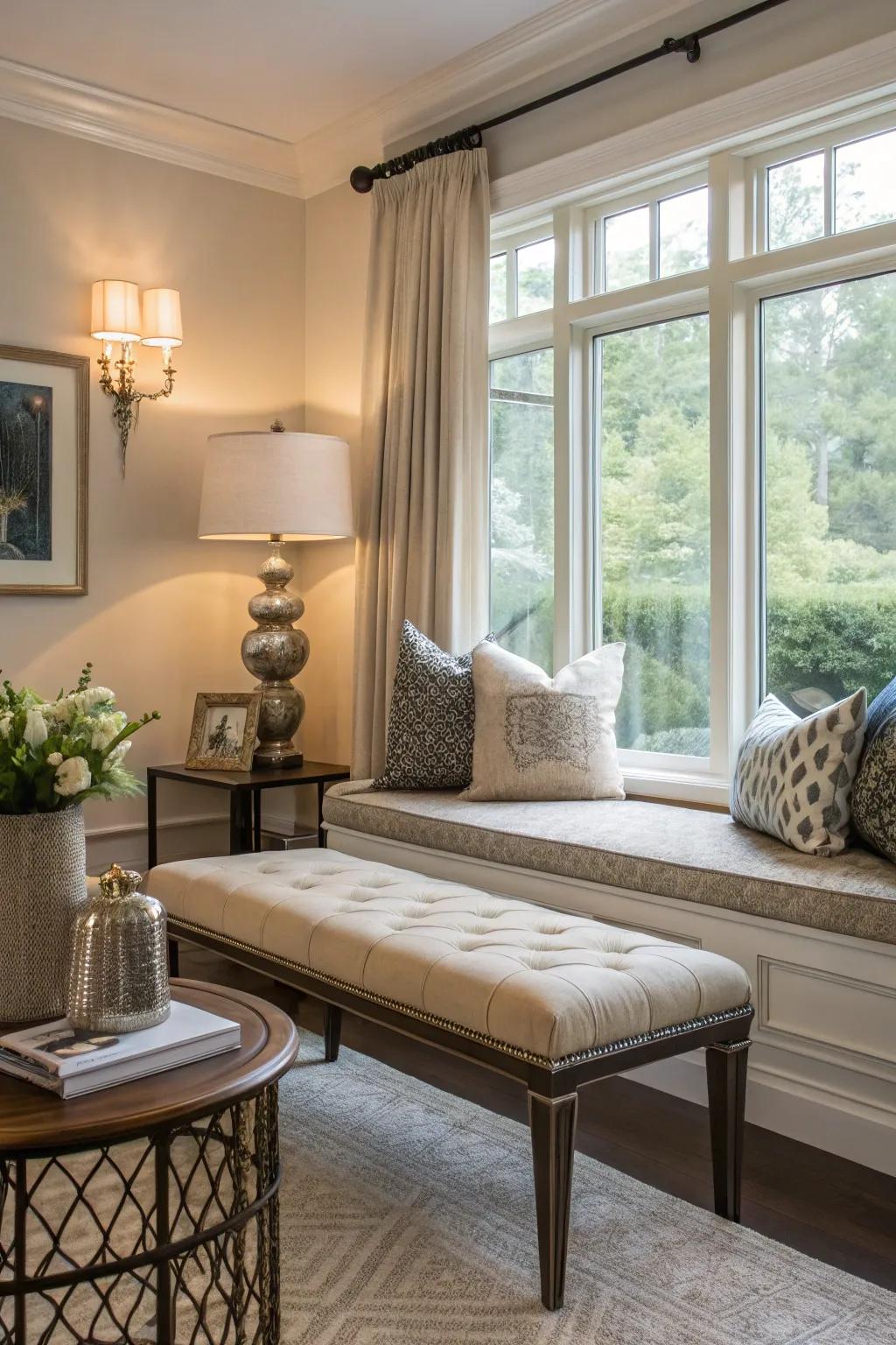 Seats offer chic and additional seating options.