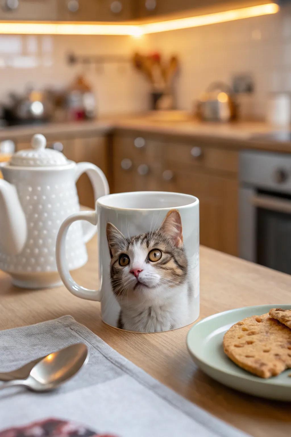 A personalized face mug featuring your cherished pet's face.
