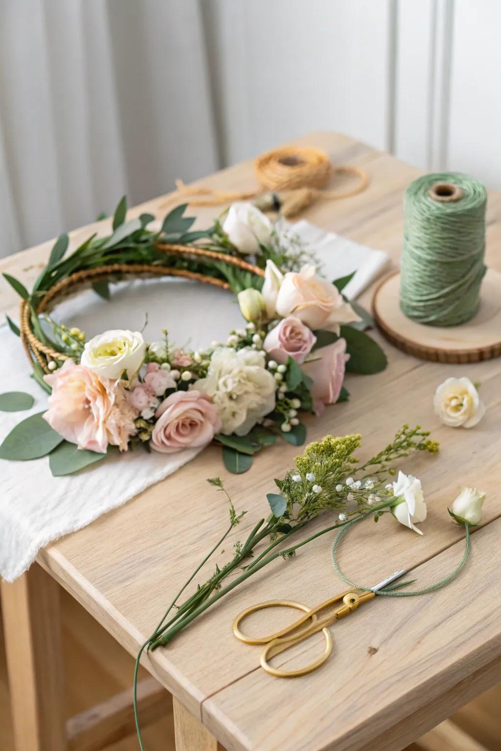 Craft enchanting memories with a DIY floral headband set, ideal for a fairy-inspired celebration.