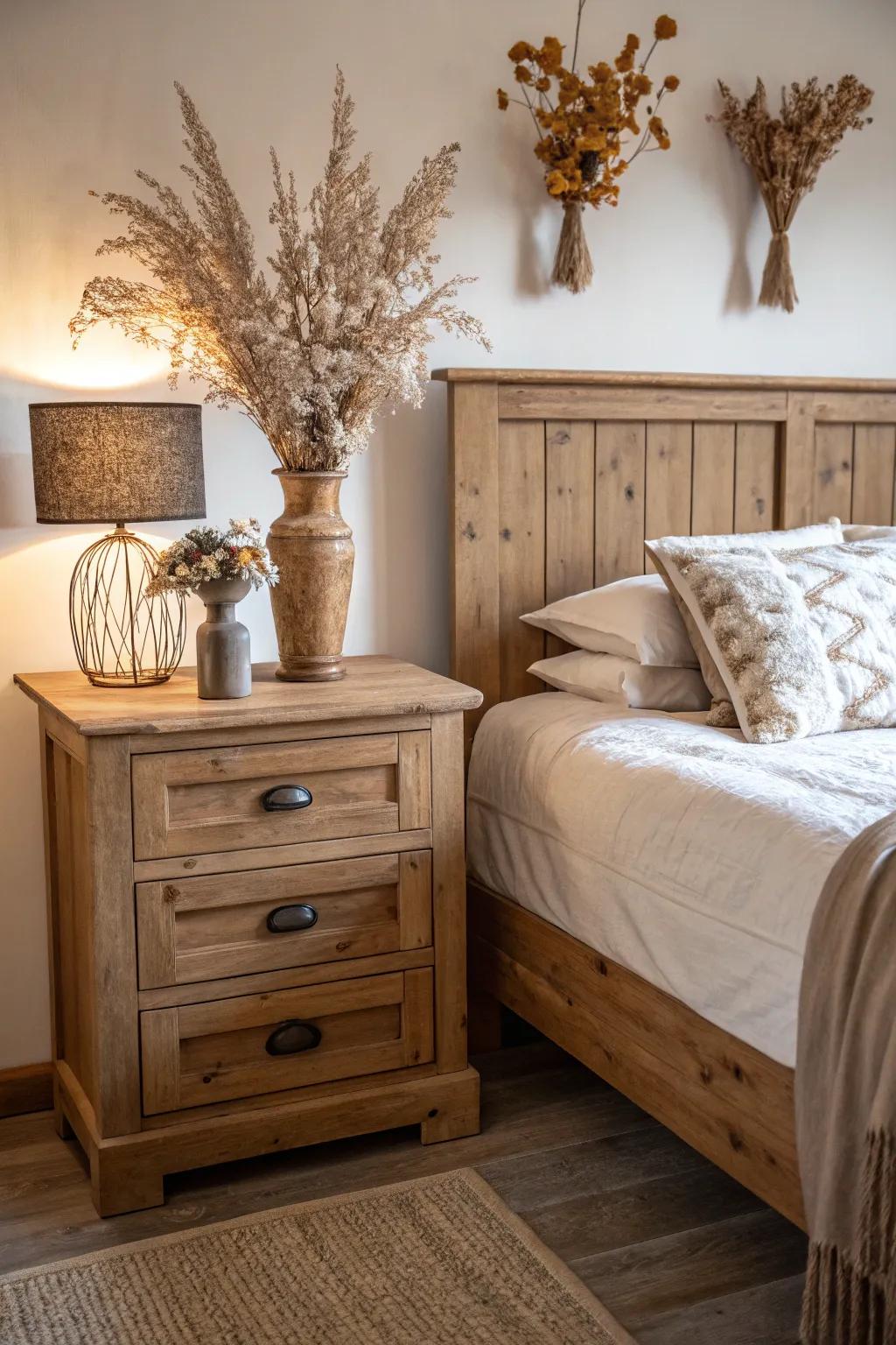 Natural components, like timber and preserved botanicals, enrich the autumnal sensation.