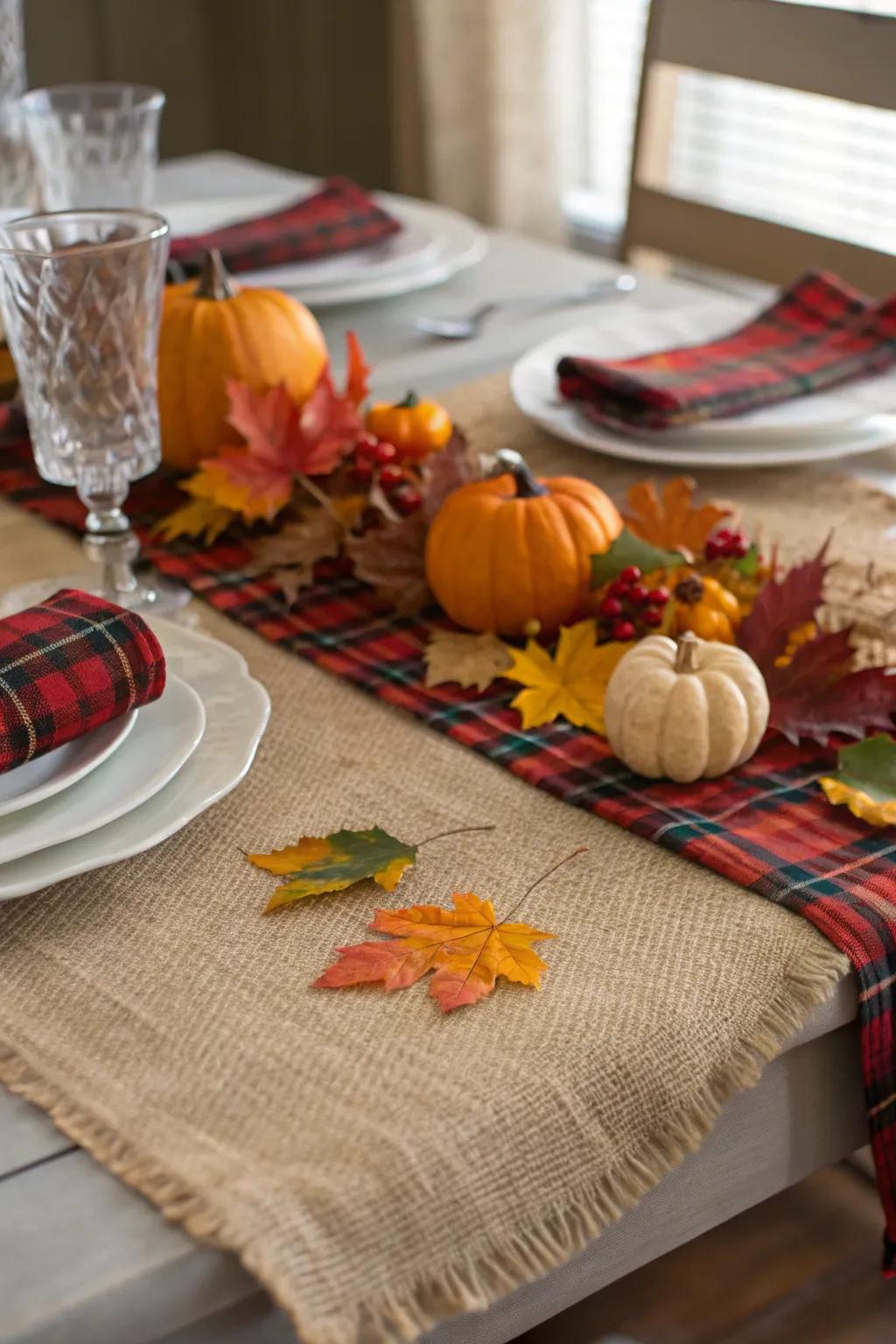 Linen textures add warmth and charm to fall table settings.