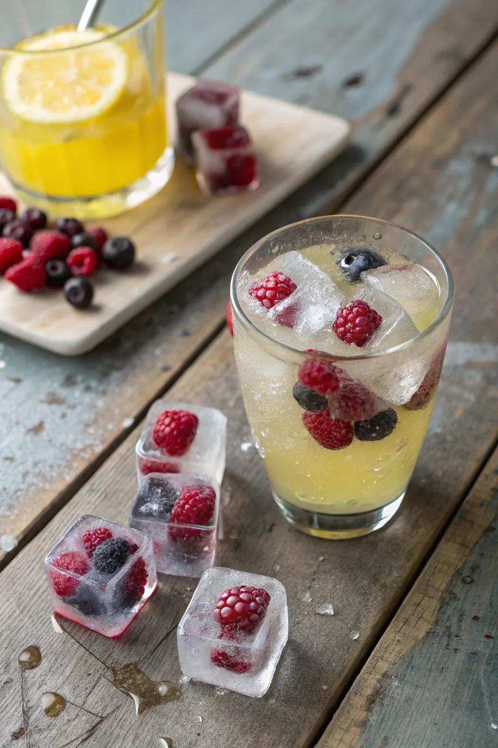 Berry ice pieces for a sweet, colorful flair.
