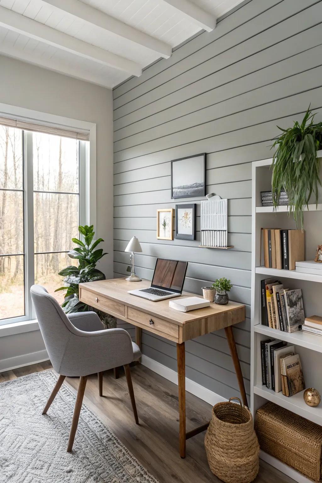 Painted wood laths bring a modern farmhouse vibe.