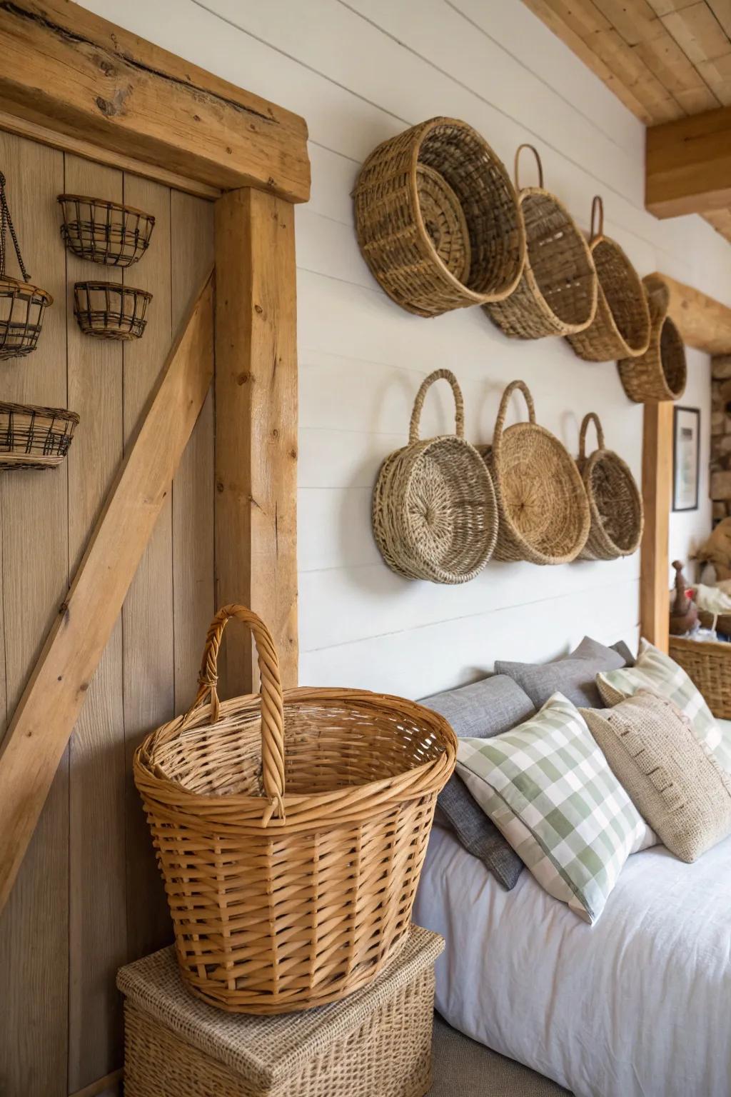 Woven baskets bring a rustic feel.